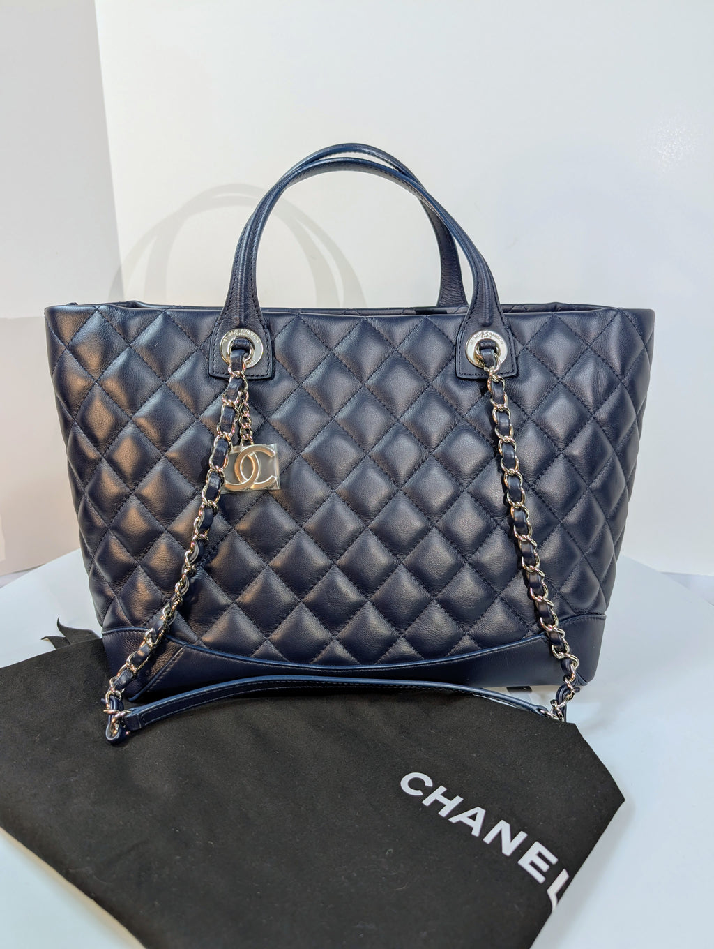 Chanel Midnight Navy Chanel Quilted Lambskin Large Shopping Tote (LST)