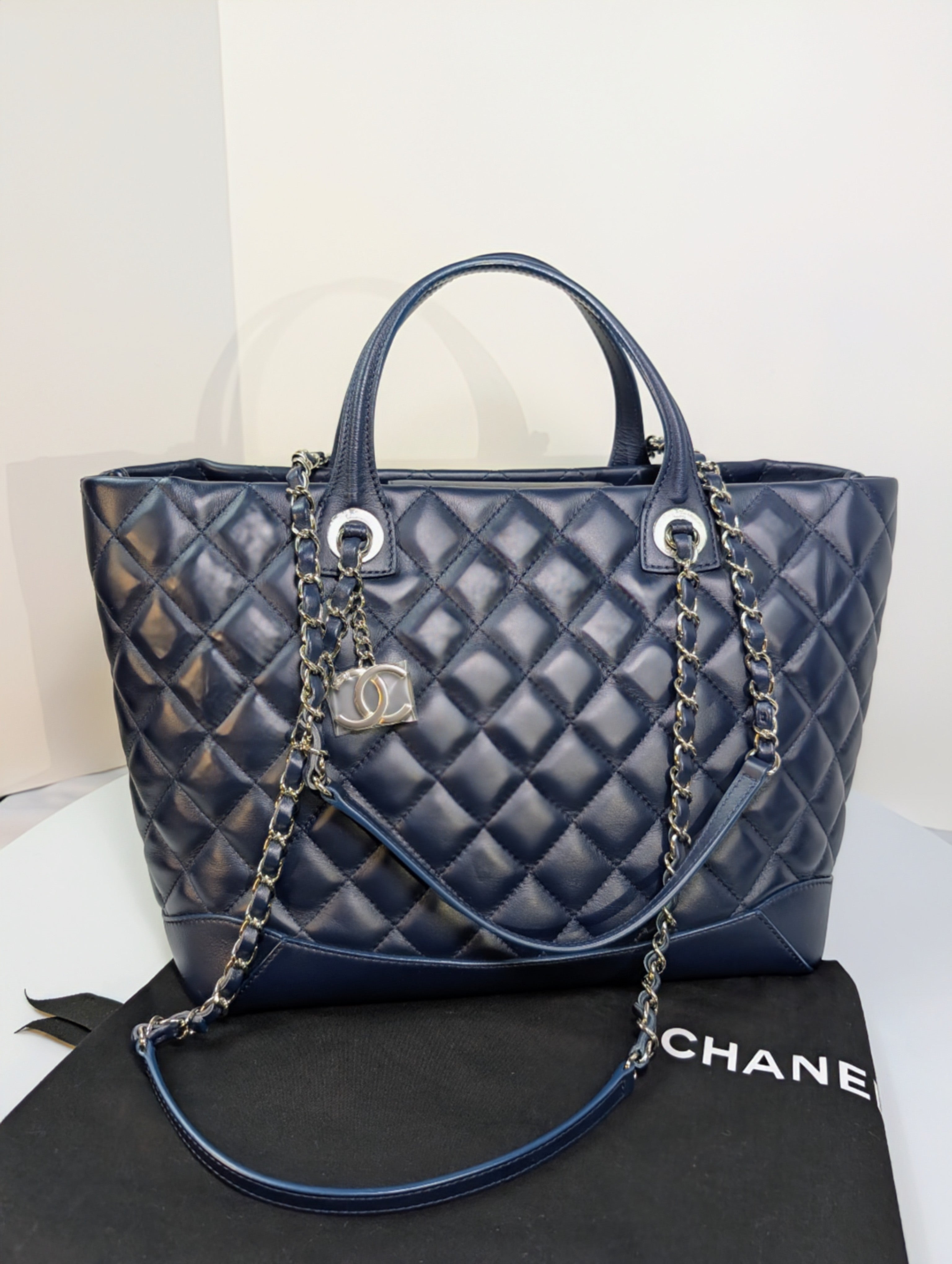 Chanel Midnight Navy Chanel Quilted Lambskin Large Shopping Tote (LST)