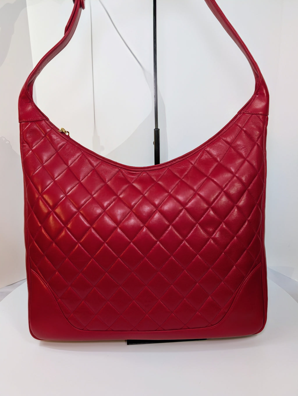 Chanel Vintage Red Quilted Lambskin XL Hobo Bag with 24k Gold-Plated Medallion