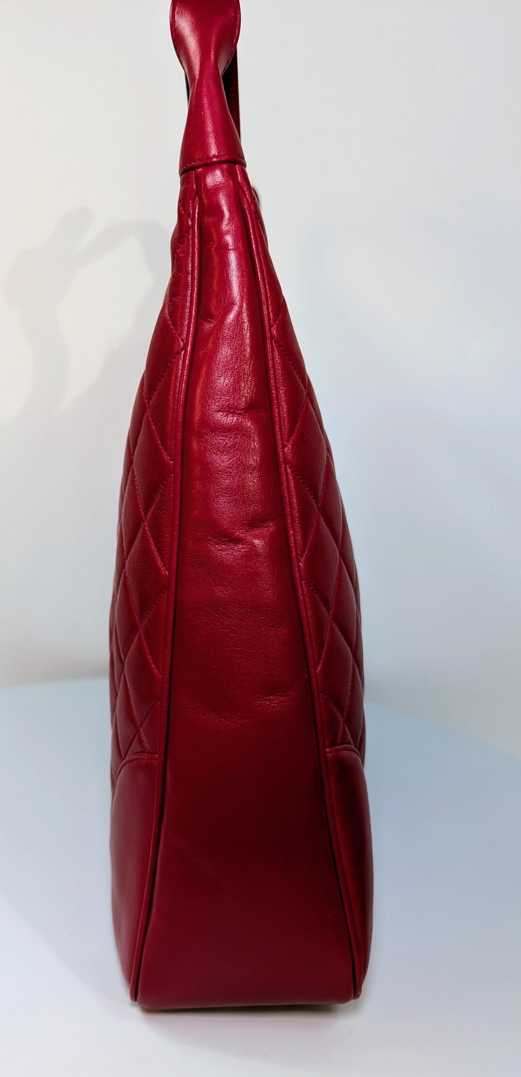 Chanel Vintage Red Quilted Lambskin XL Hobo Bag with 24k Gold-Plated Medallion
