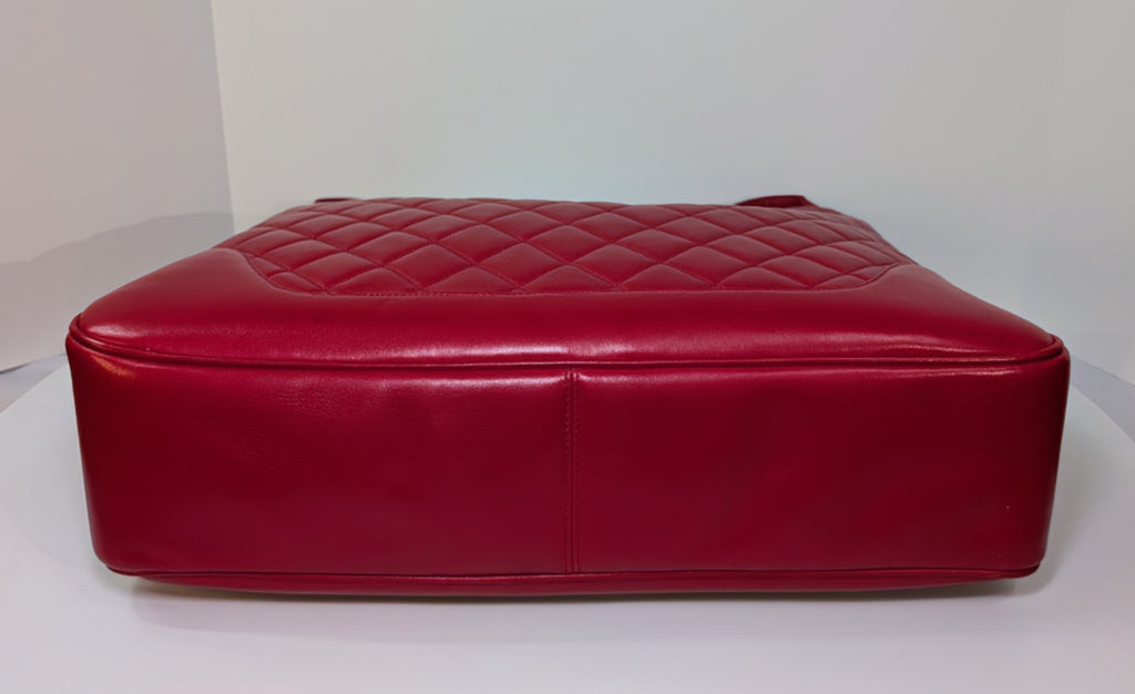 Chanel Vintage Red Quilted Lambskin XL Hobo Bag with 24k Gold-Plated Medallion