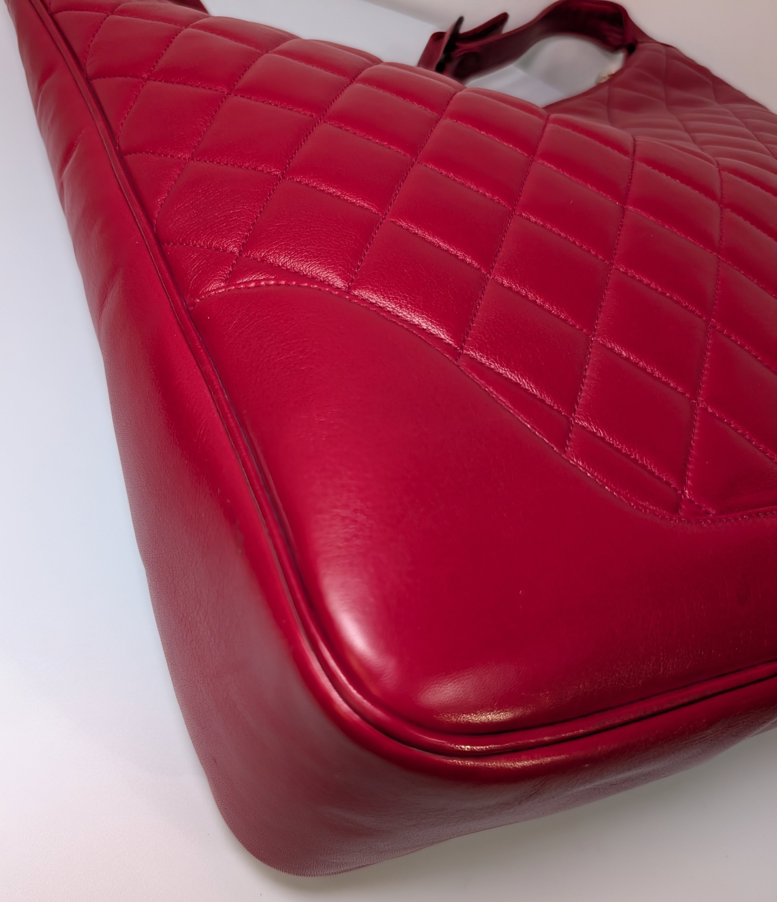 Chanel Vintage Red Quilted Lambskin XL Hobo Bag with 24k Gold-Plated Medallion