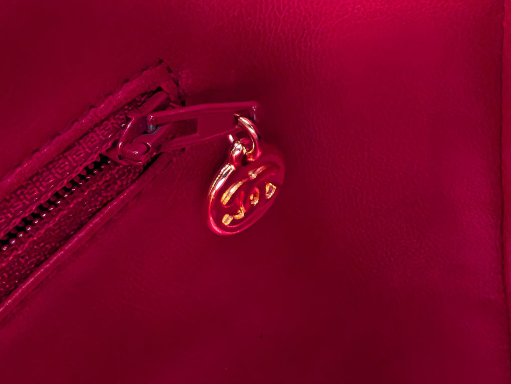 Chanel Vintage Red Quilted Lambskin XL Hobo Bag with 24k Gold-Plated Medallion