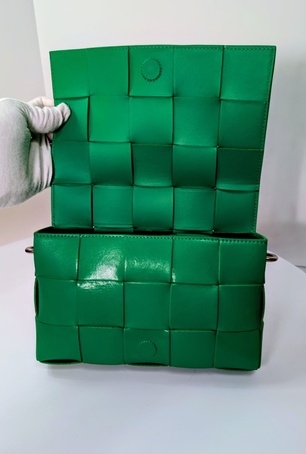 Bottega Veneta Parakeet Green Lambskin Padded Intrecciato Cassette Bag
