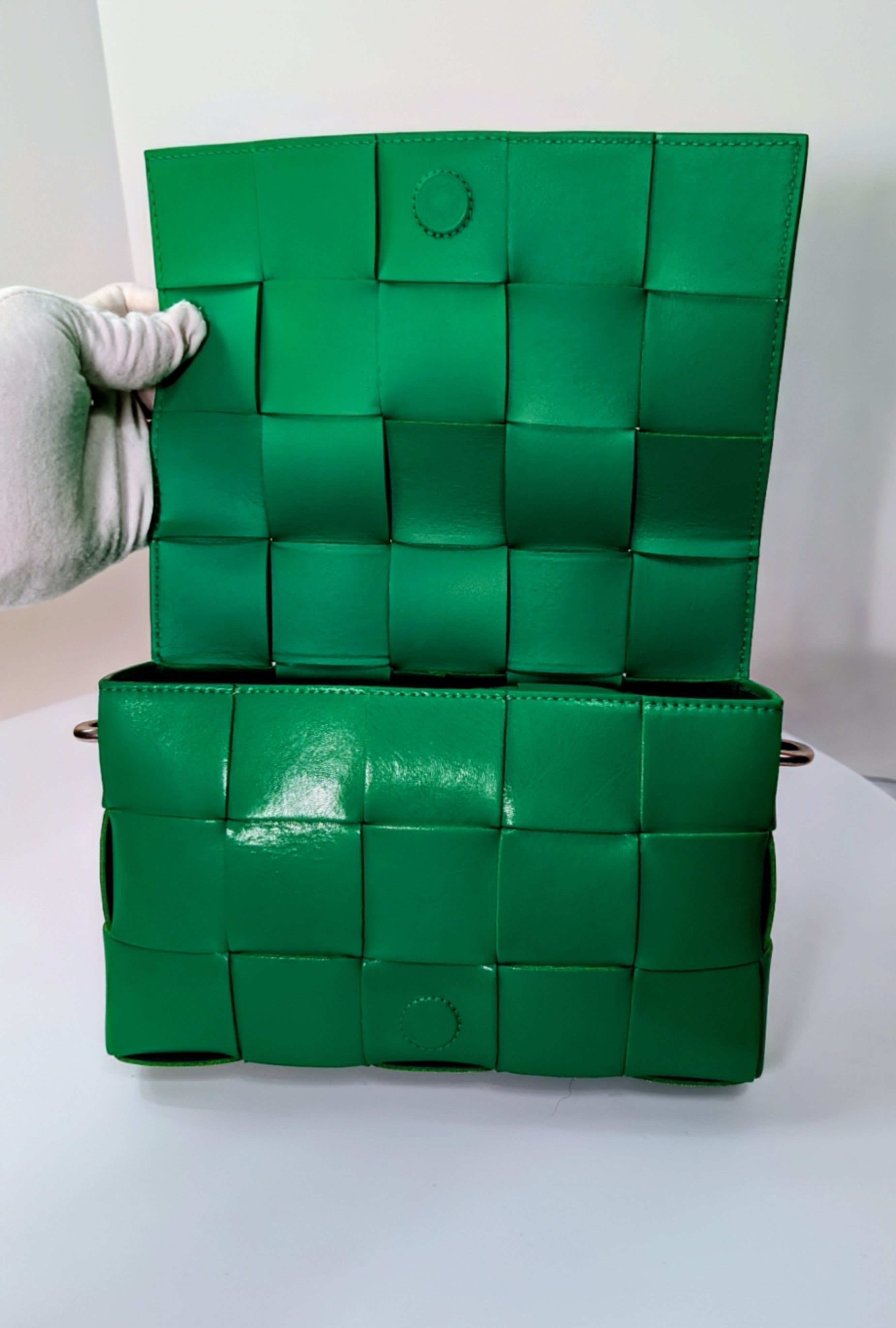 Bottega Veneta Parakeet Green Lambskin Padded Intrecciato Cassette Bag