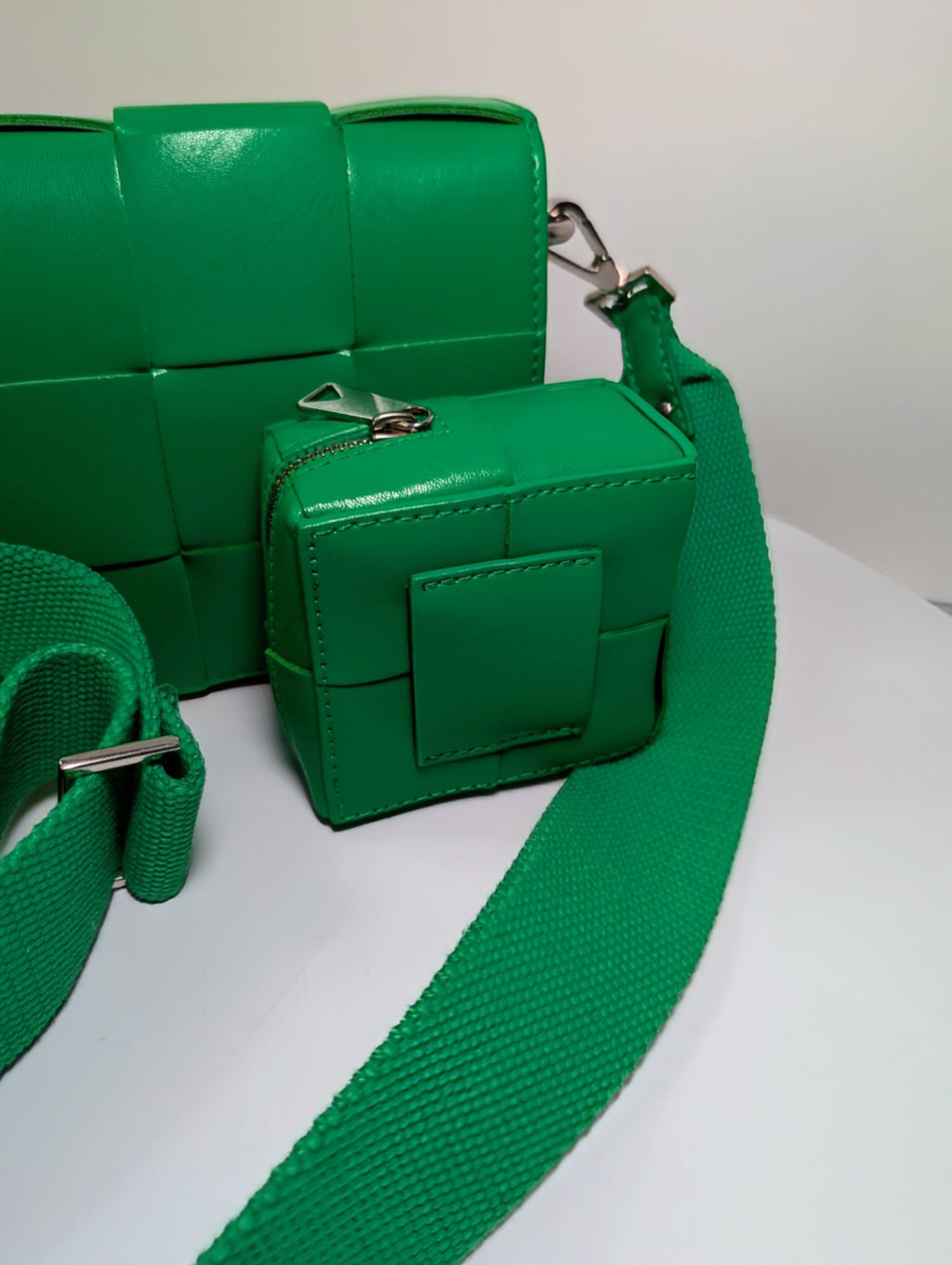 Bottega Veneta Parakeet Green Lambskin Padded Intrecciato Cassette Bag