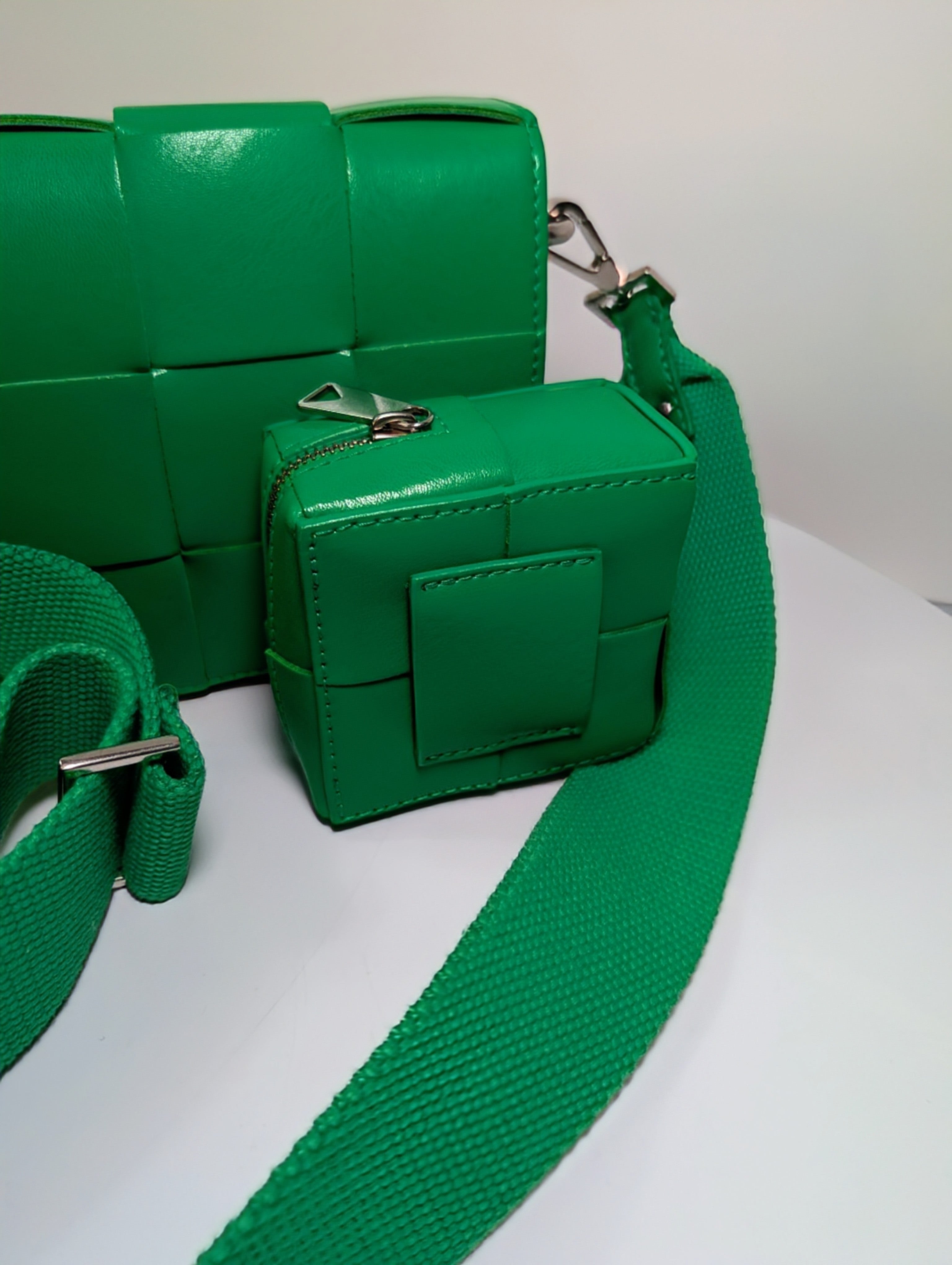 Bottega Veneta Parakeet Green Lambskin Padded Intrecciato Cassette Bag