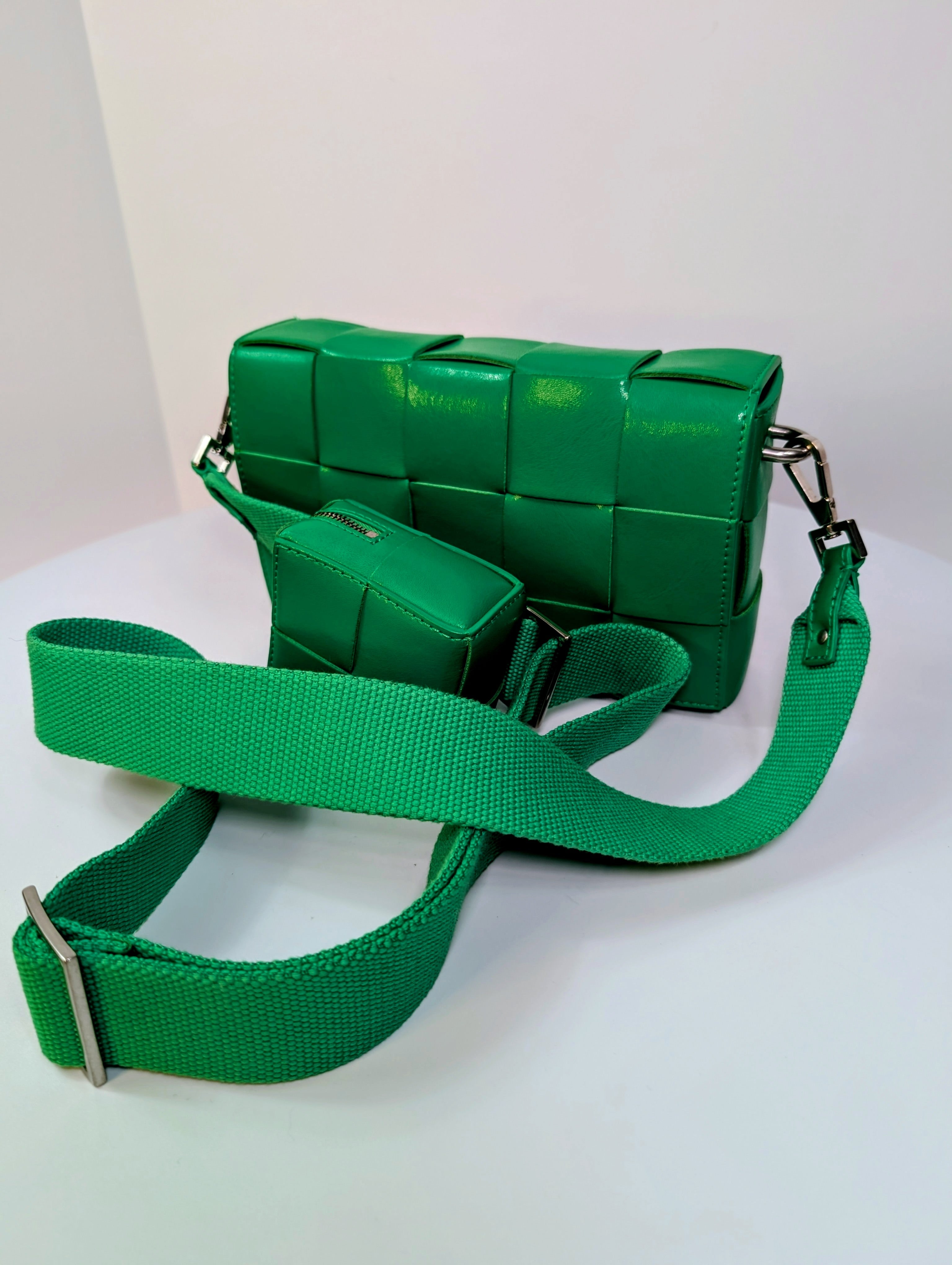 Bottega Veneta Parakeet Green Lambskin Padded Intrecciato Cassette Bag