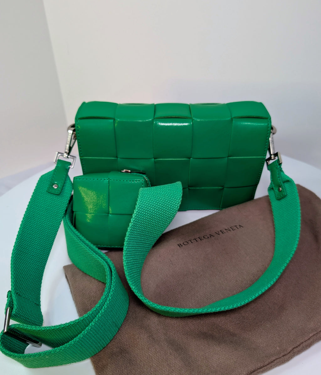 Bottega Veneta Parakeet Green Lambskin Padded Intrecciato Cassette Bag