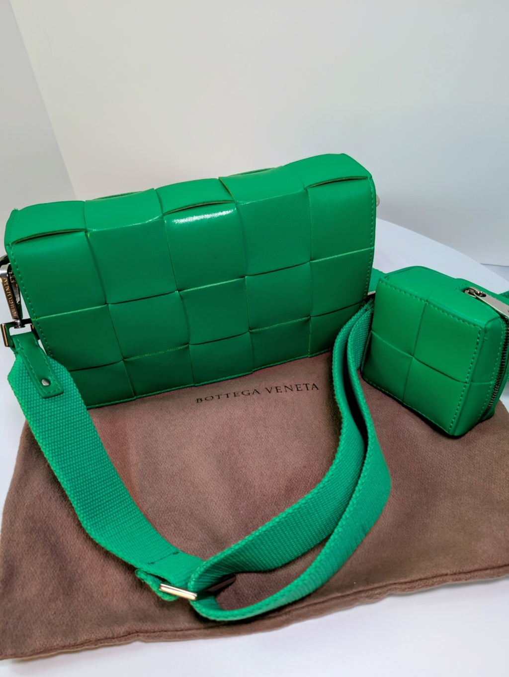 Bottega Veneta Parakeet Green Lambskin Padded Intrecciato Cassette Bag