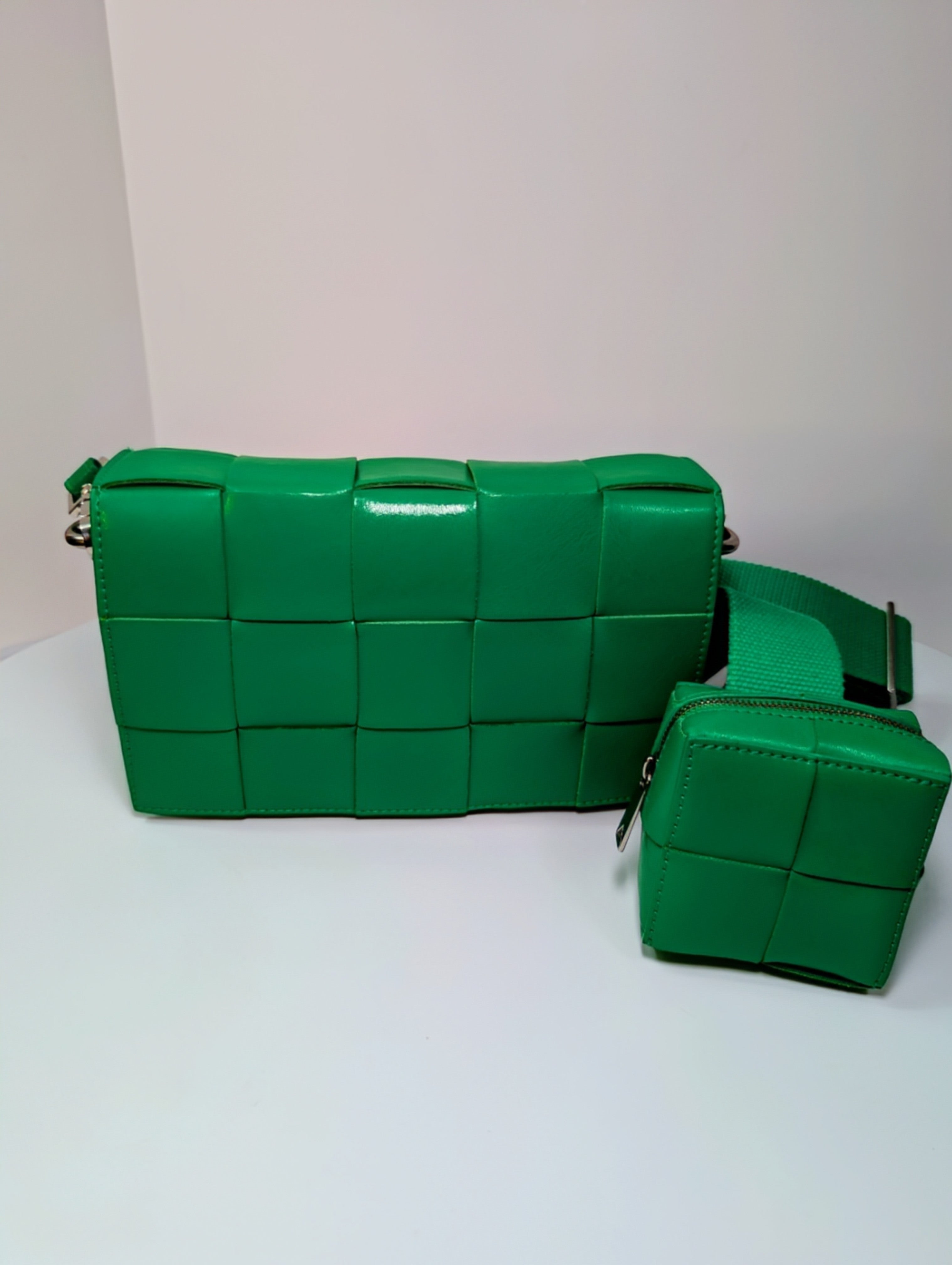 Bottega Veneta Parakeet Green Lambskin Padded Intrecciato Cassette Bag