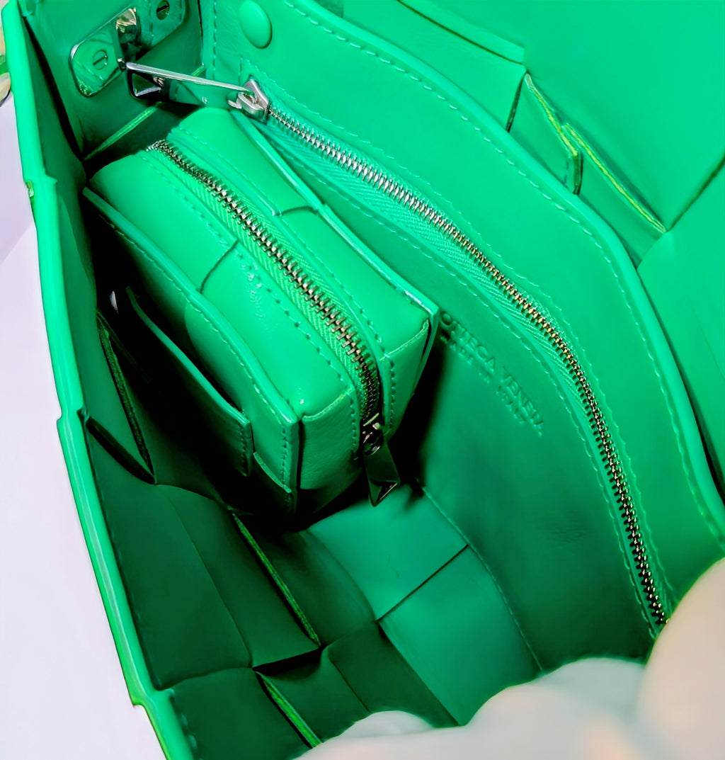 Bottega Veneta Parakeet Green Lambskin Padded Intrecciato Cassette Bag