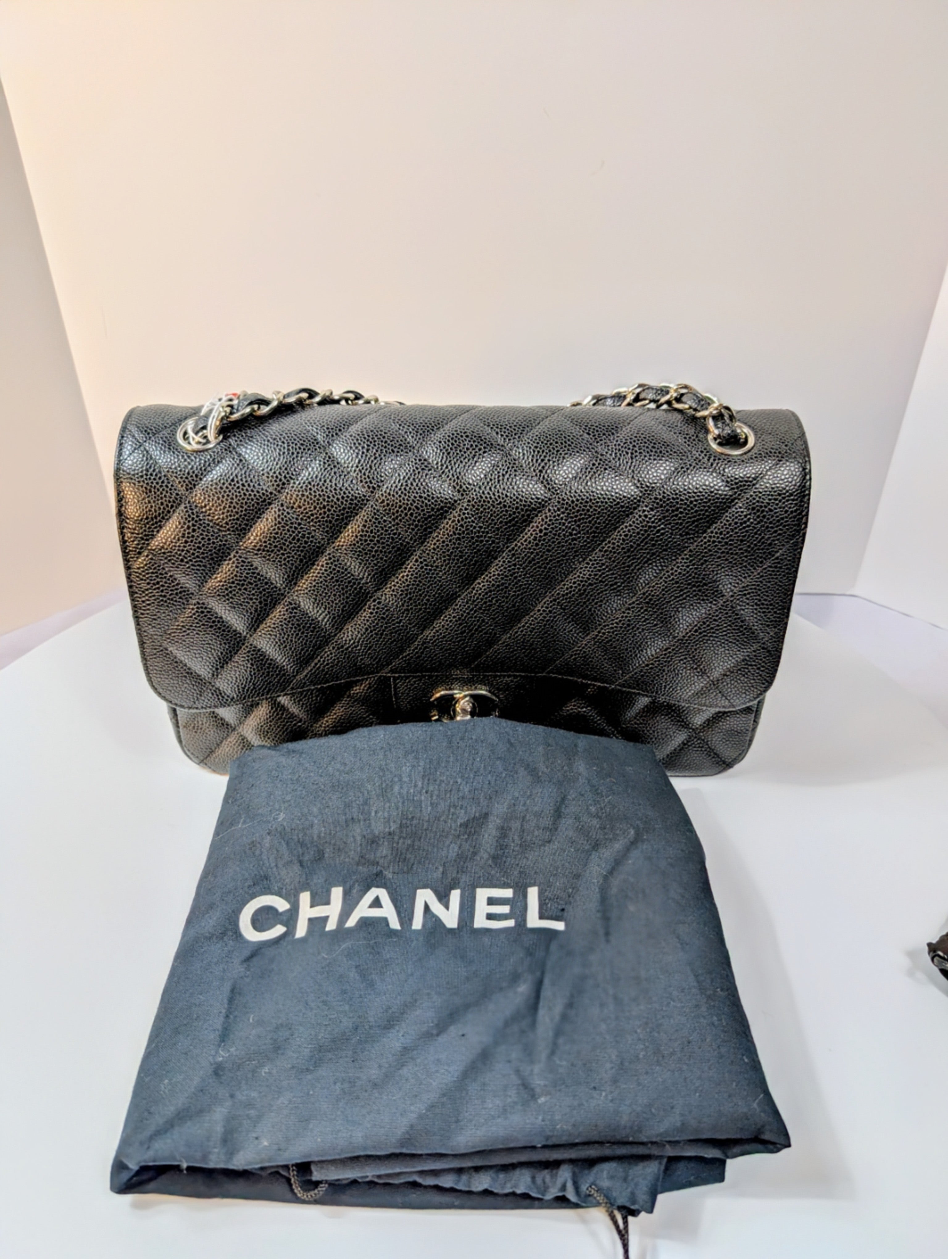 Chanel Black Caviar Classic Jumbo Double Flap Shoulder Bag