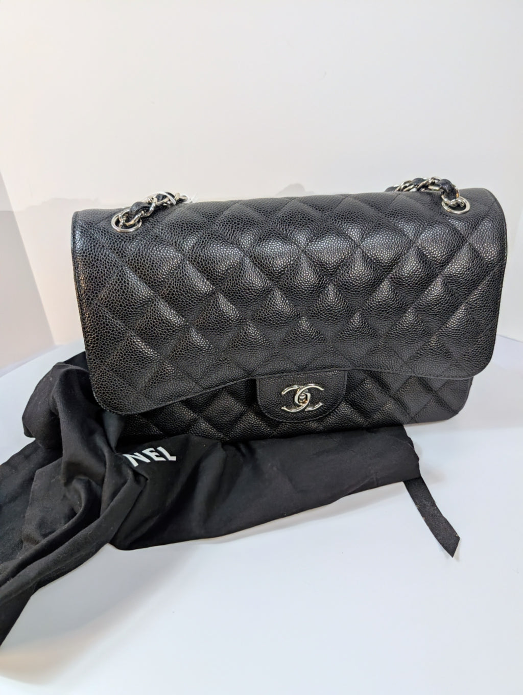 Chanel Black Caviar Classic Jumbo Double Flap Shoulder Bag