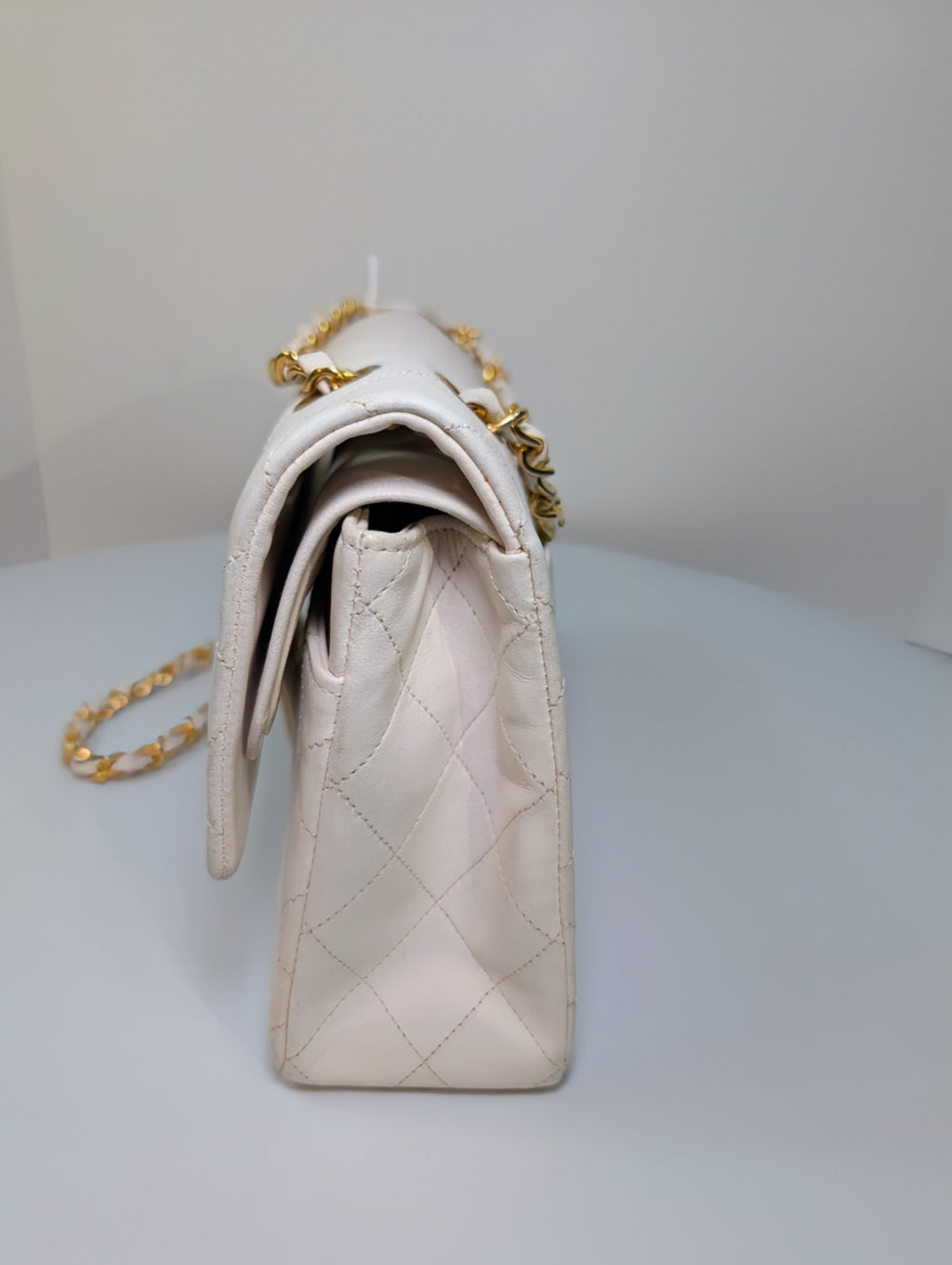 Chanel Rare Vintage White Medium Quilted Lambskin Classic Double Flap Bag with 24k Gold Hardware Series 1 (1989-1991)