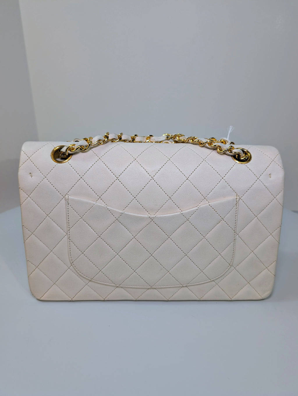 Chanel Rare Vintage White Medium Quilted Lambskin Classic Double Flap Bag with 24k Gold Hardware Series 1 (1989-1991)