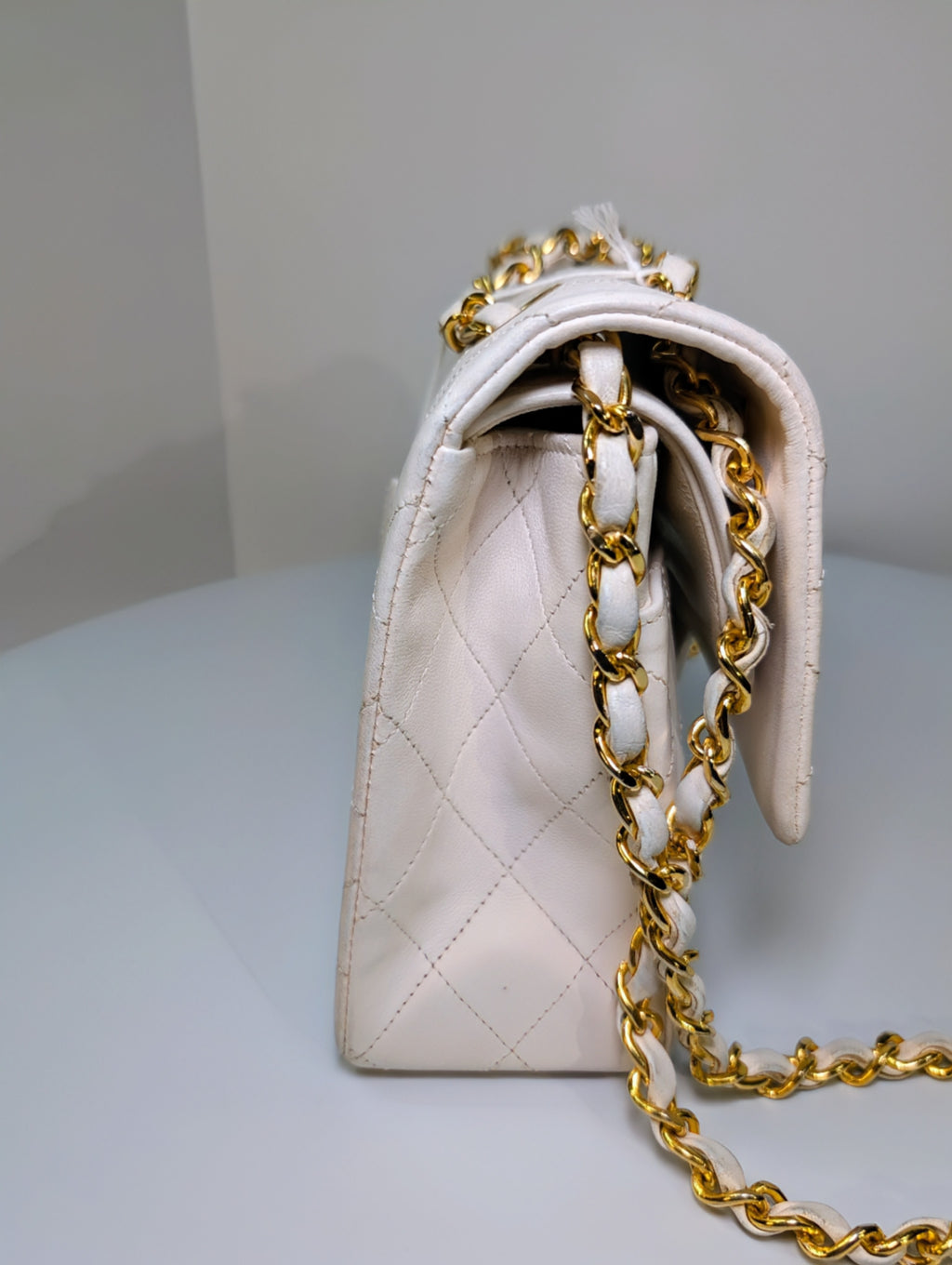 Chanel Rare Vintage White Medium Quilted Lambskin Classic Double Flap Bag with 24k Gold Hardware Series 1 (1989-1991)