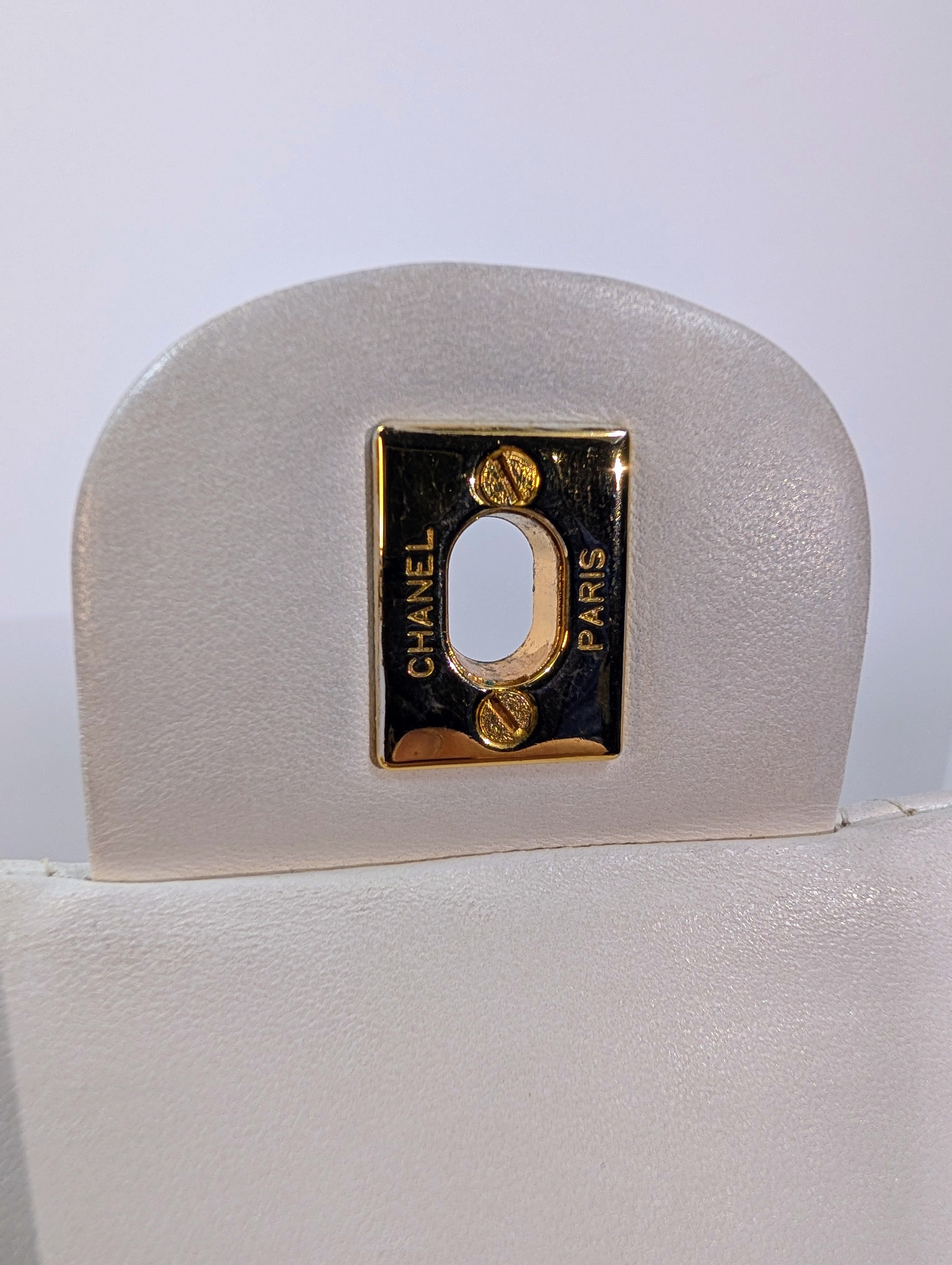 Chanel Rare Vintage White Medium Quilted Lambskin Classic Double Flap Bag with 24k Gold Hardware Series 1 (1989-1991)