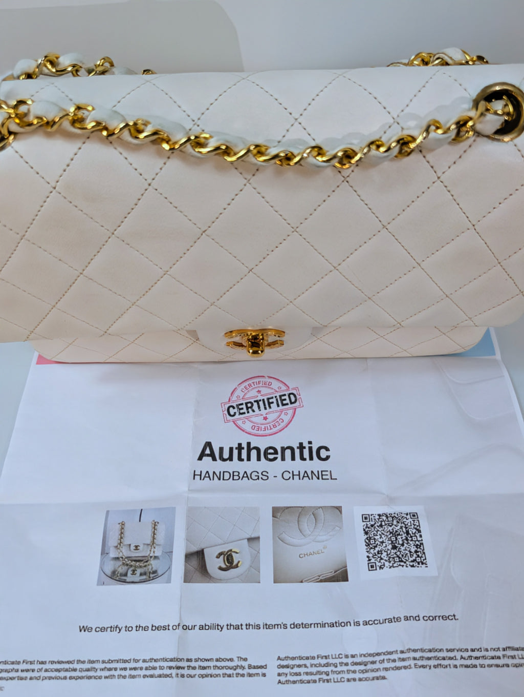 Chanel Rare Vintage White Medium Quilted Lambskin Classic Double Flap Bag with 24k Gold Hardware Series 1 (1989-1991)