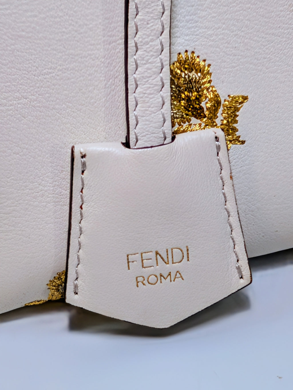 Fendi White "By The Way" Mini Boston Bag with Gold Floral Embroidery