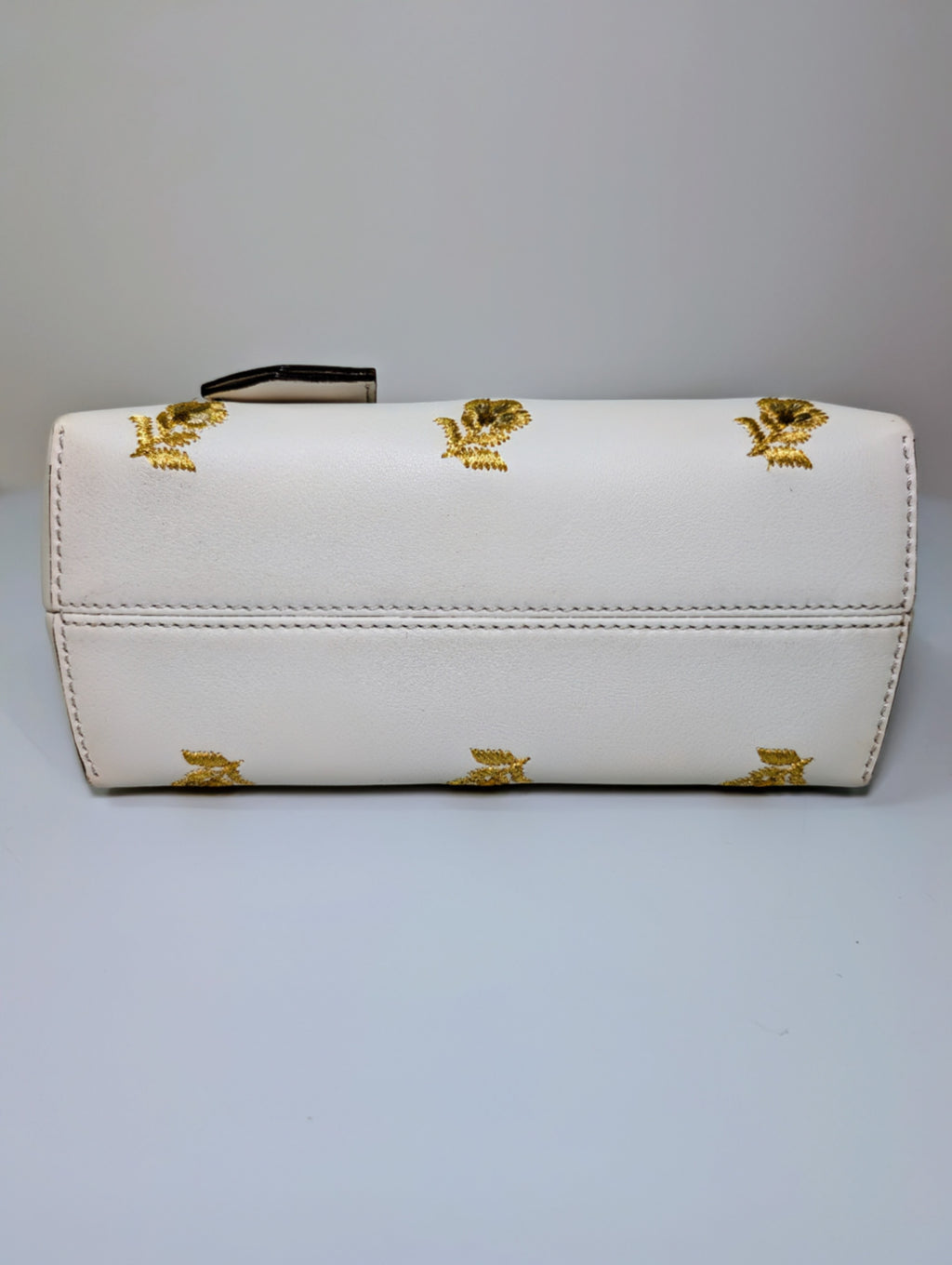 Fendi White "By The Way" Mini Boston Bag with Gold Floral Embroidery