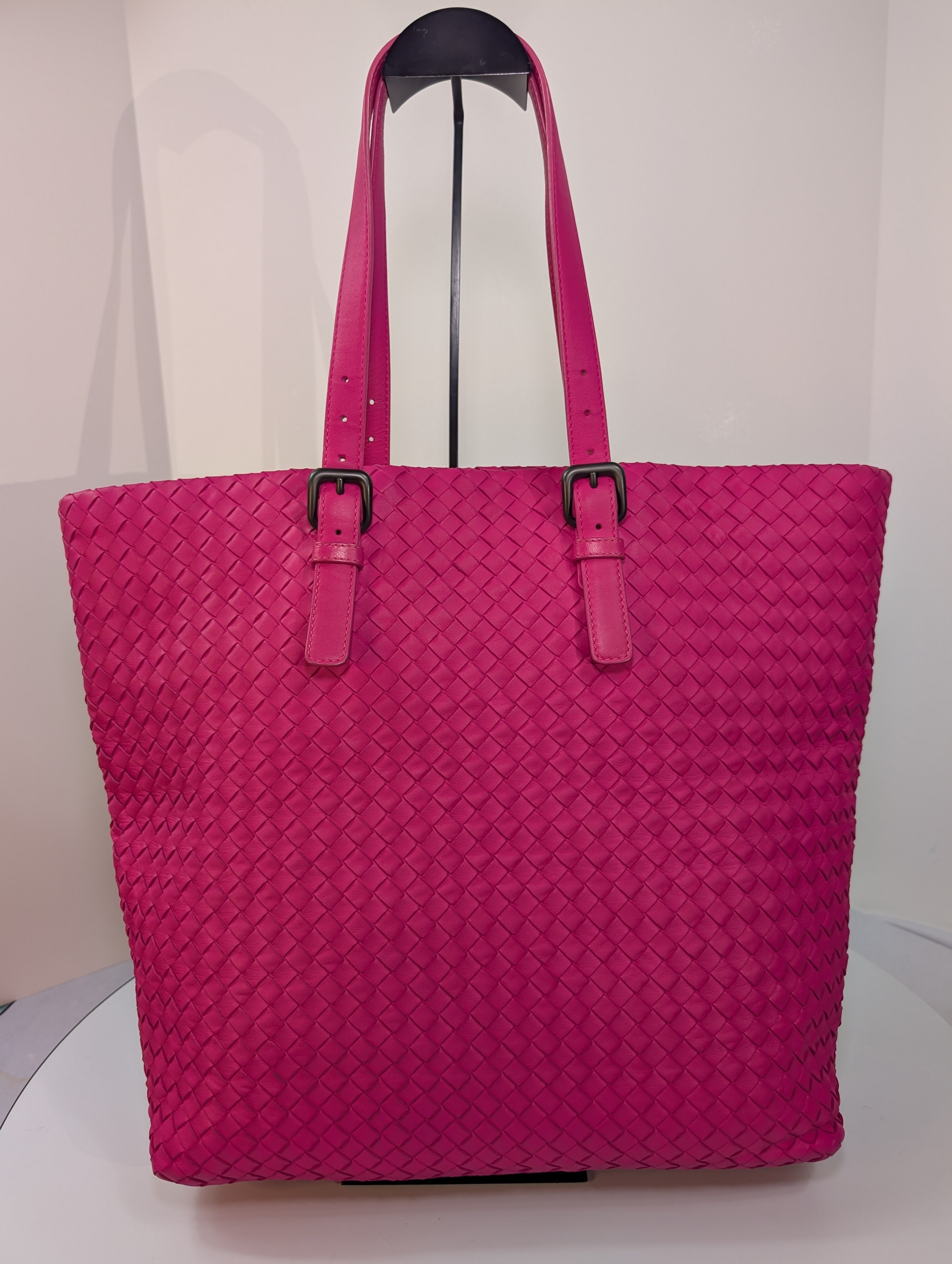 Bottega Veneta Hot Pink Intrecciato Medium Cabata Tote