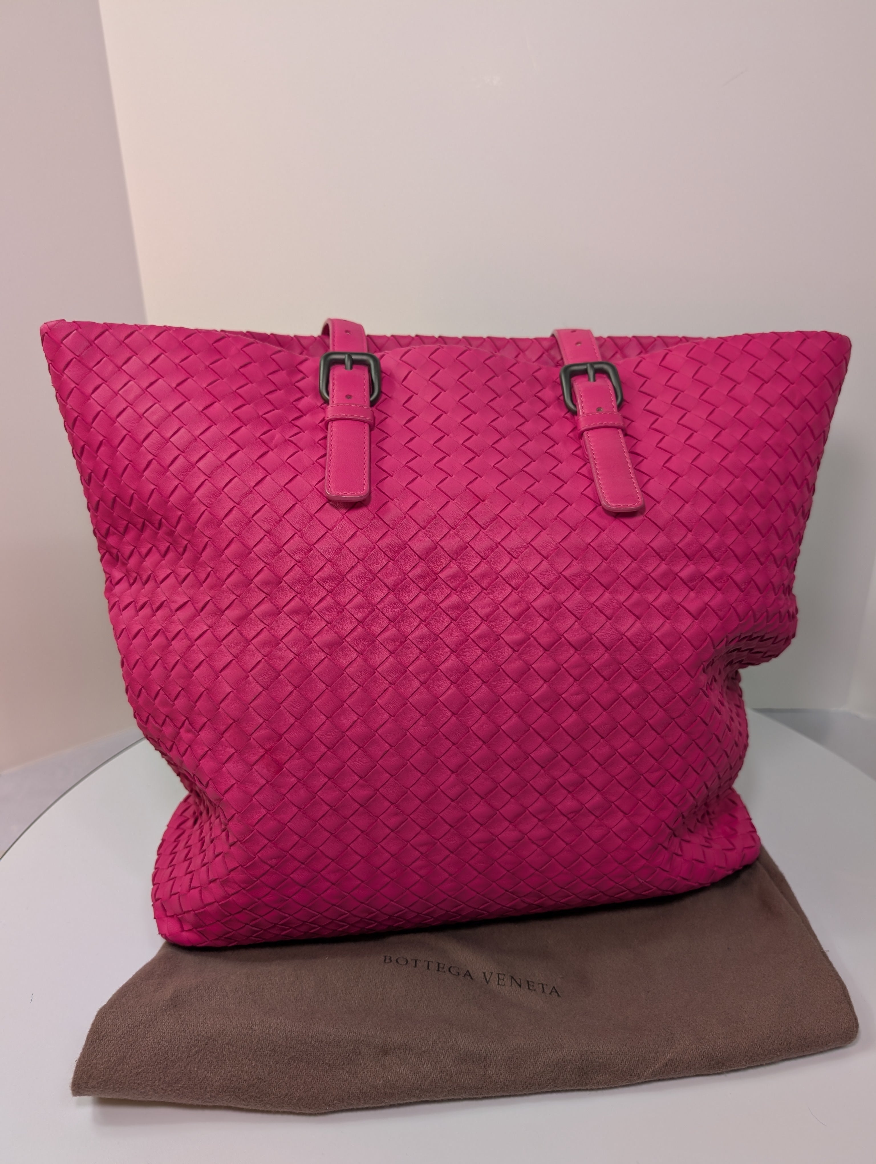 Bottega Veneta Hot Pink Intrecciato Medium Cabata Tote