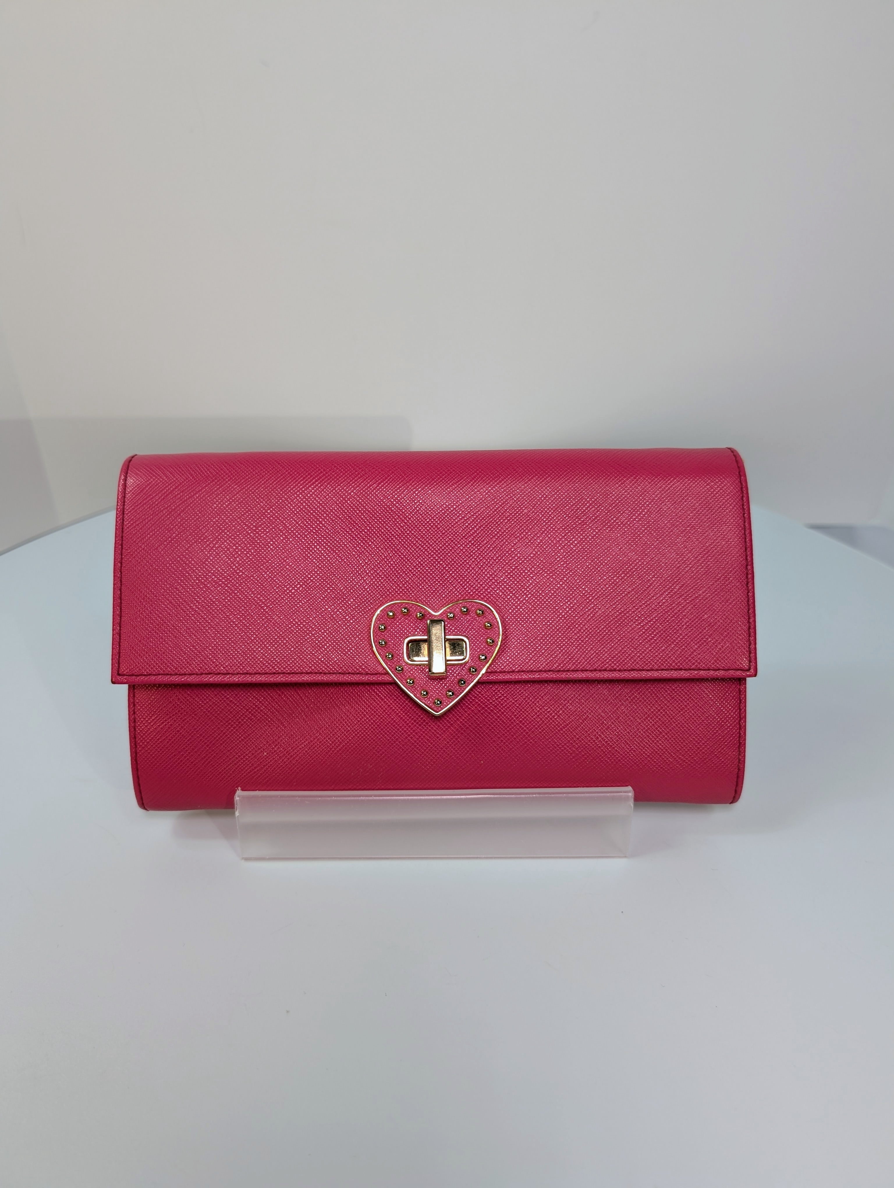 Prada Hot Pink Saffiano Heart Turn Lock Mini Bag with Key Charm