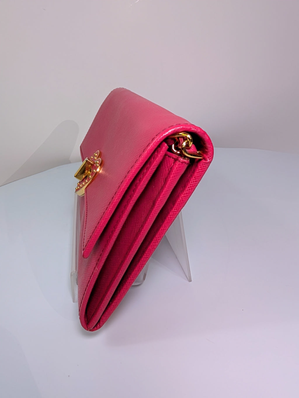 Prada Hot Pink Saffiano Heart Turn Lock Mini Bag with Key Charm