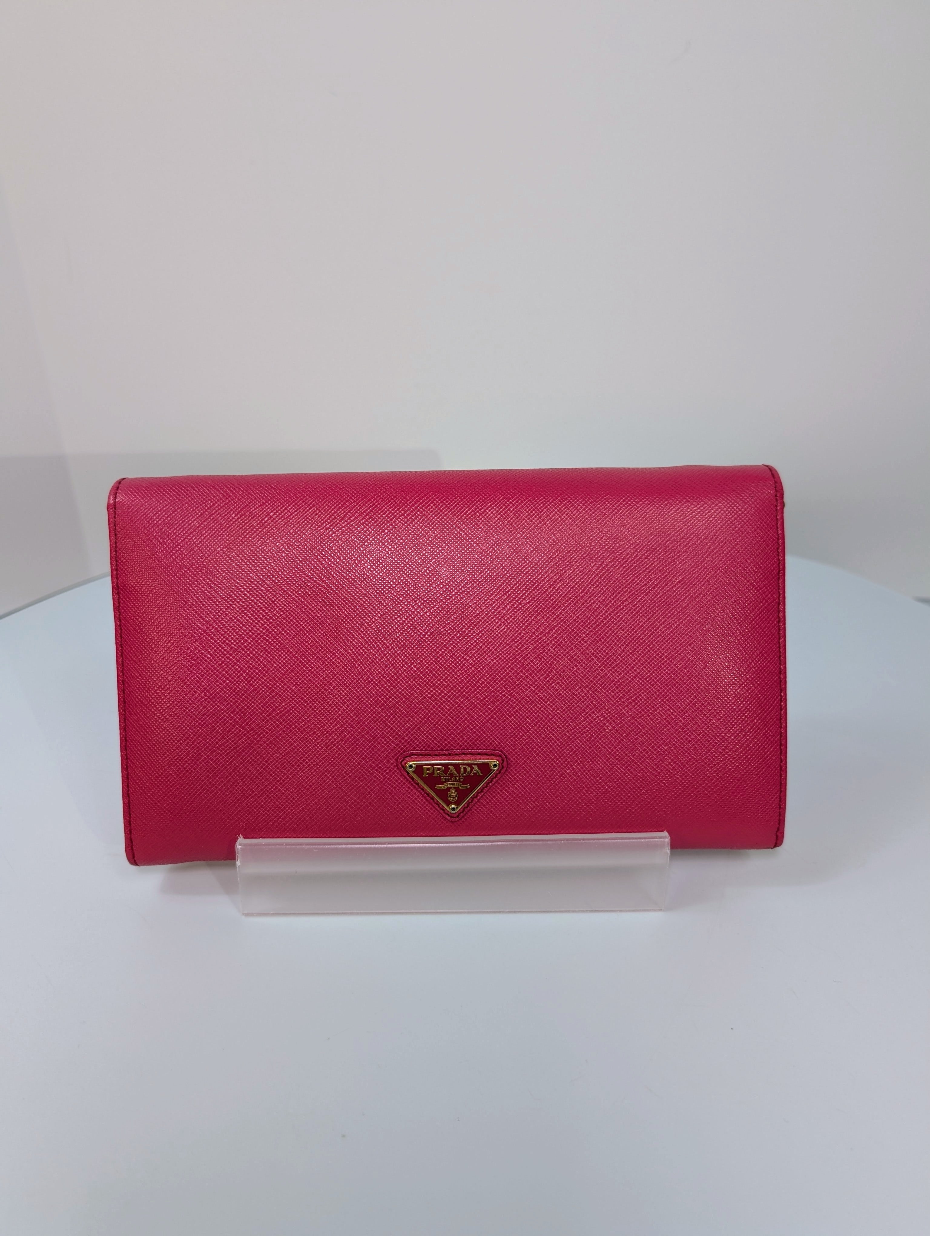 Prada Hot Pink Saffiano Heart Turn Lock Mini Bag with Key Charm