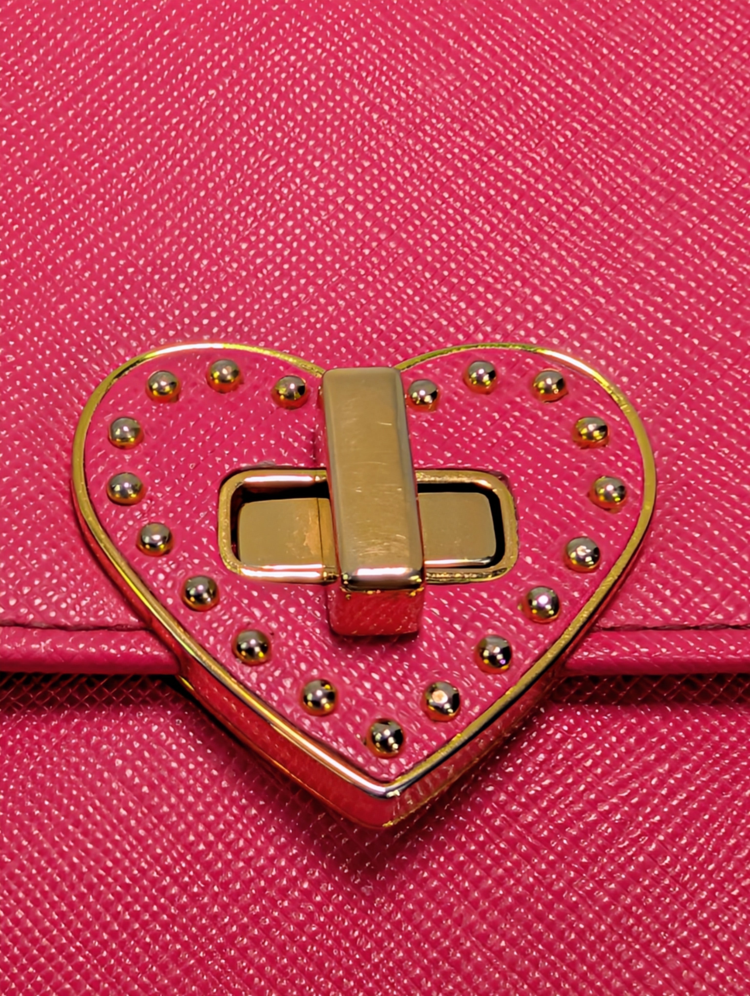 Prada Hot Pink Saffiano Heart Turn Lock Mini Bag with Key Charm