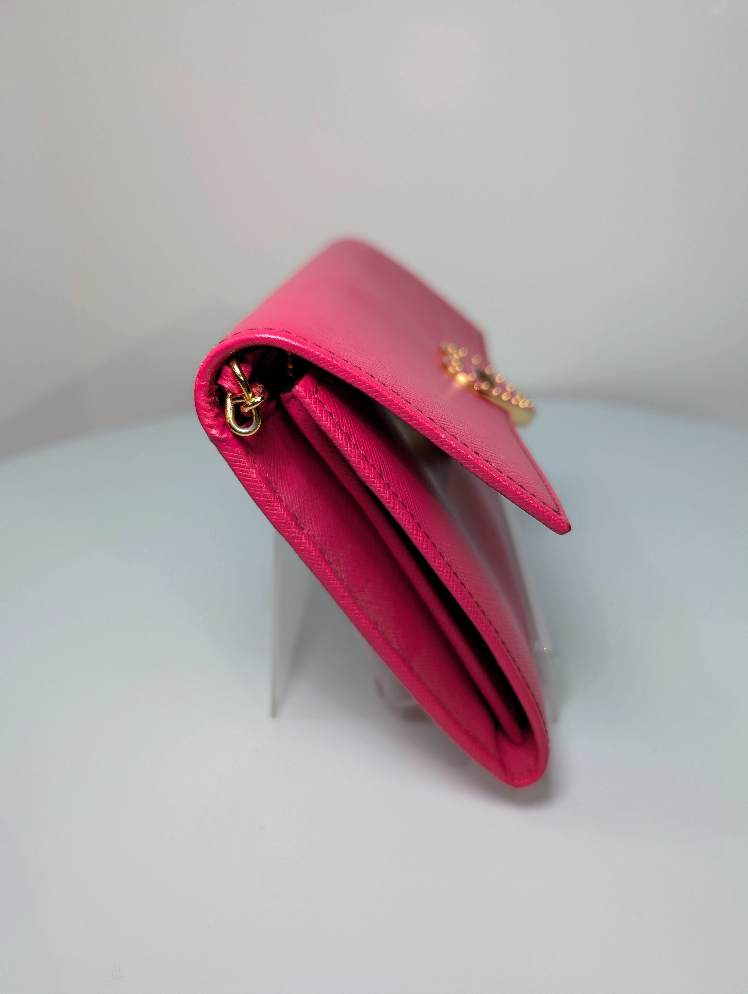 Prada Hot Pink Saffiano Heart Turn Lock Mini Bag with Key Charm