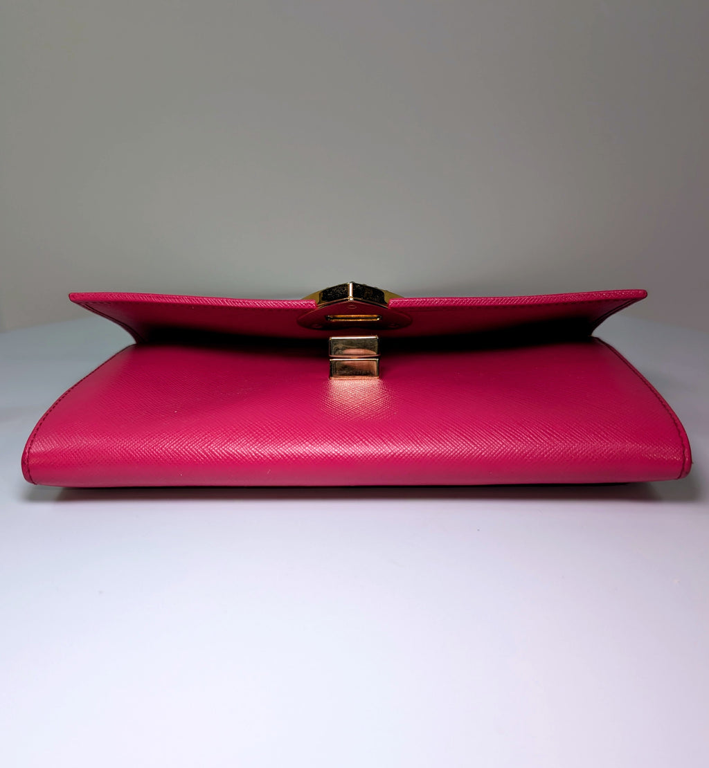 Prada Hot Pink Saffiano Heart Turn Lock Mini Bag with Key Charm