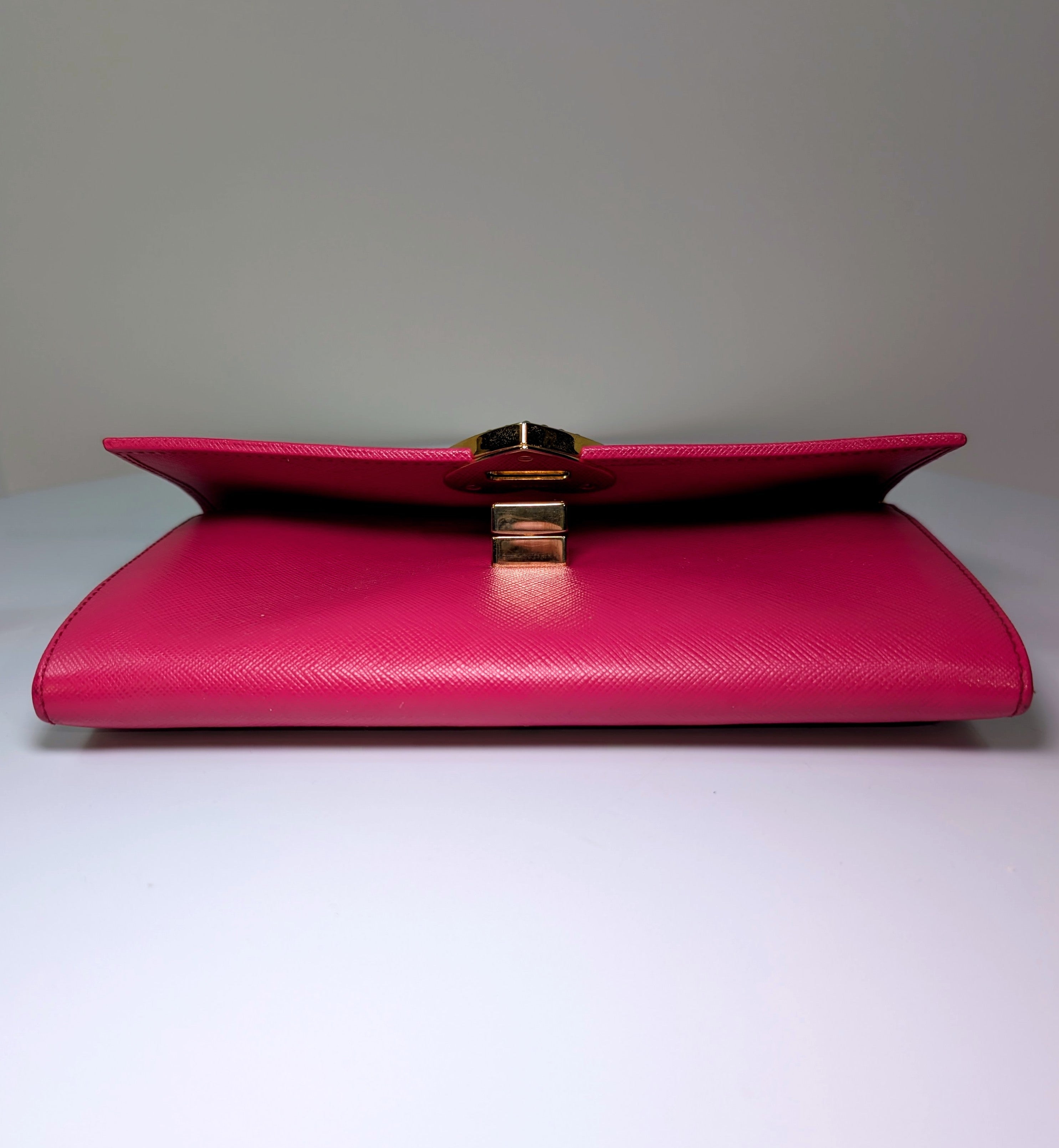Prada Hot Pink Saffiano Heart Turn Lock Mini Bag with Key Charm