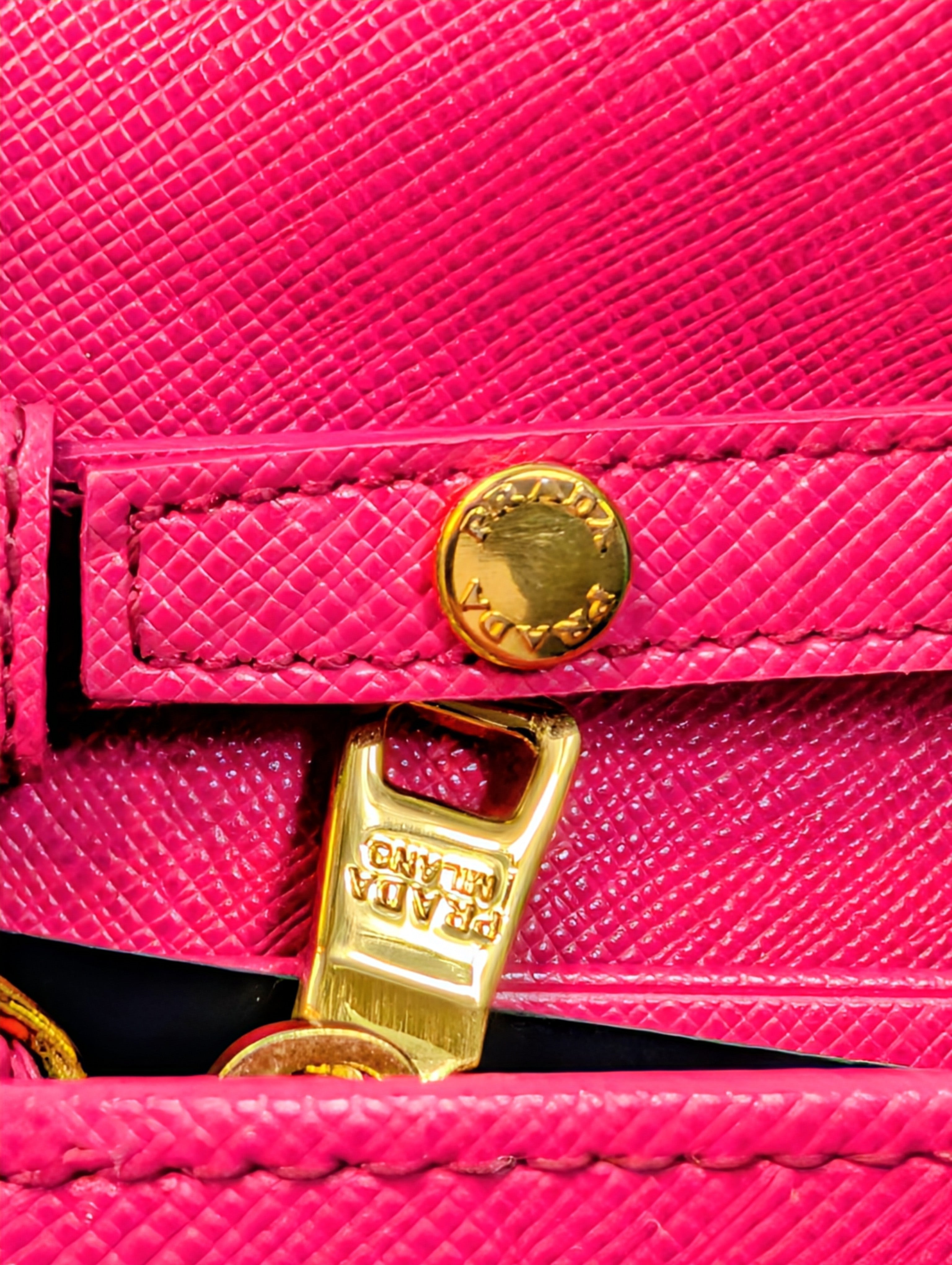 Prada Hot Pink Saffiano Heart Turn Lock Mini Bag with Key Charm