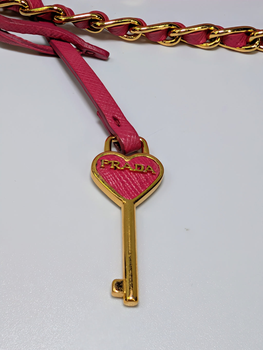 Prada Hot Pink Saffiano Heart Turn Lock Mini Bag with Key Charm
