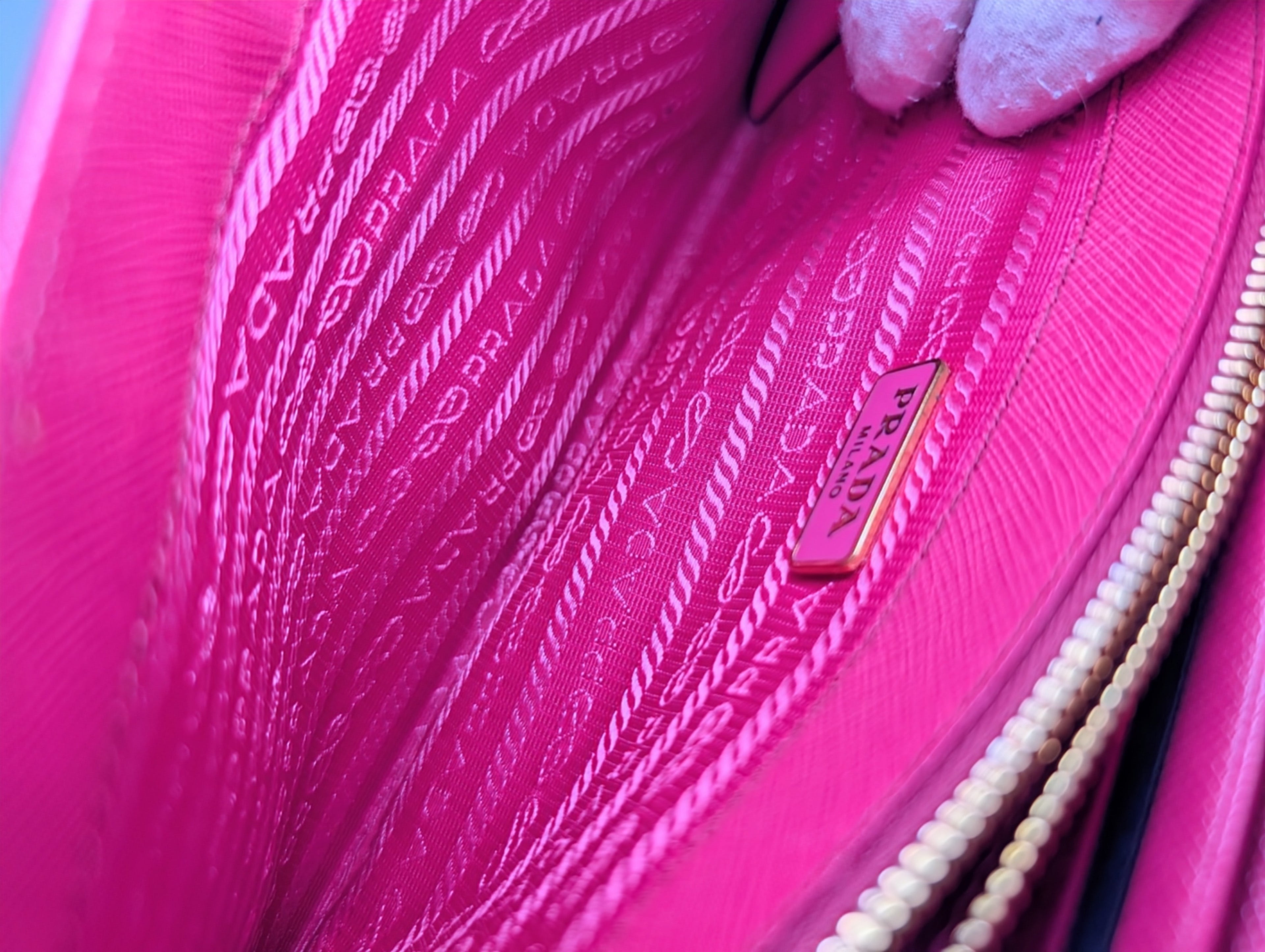 Prada Hot Pink Saffiano Heart Turn Lock Mini Bag with Key Charm