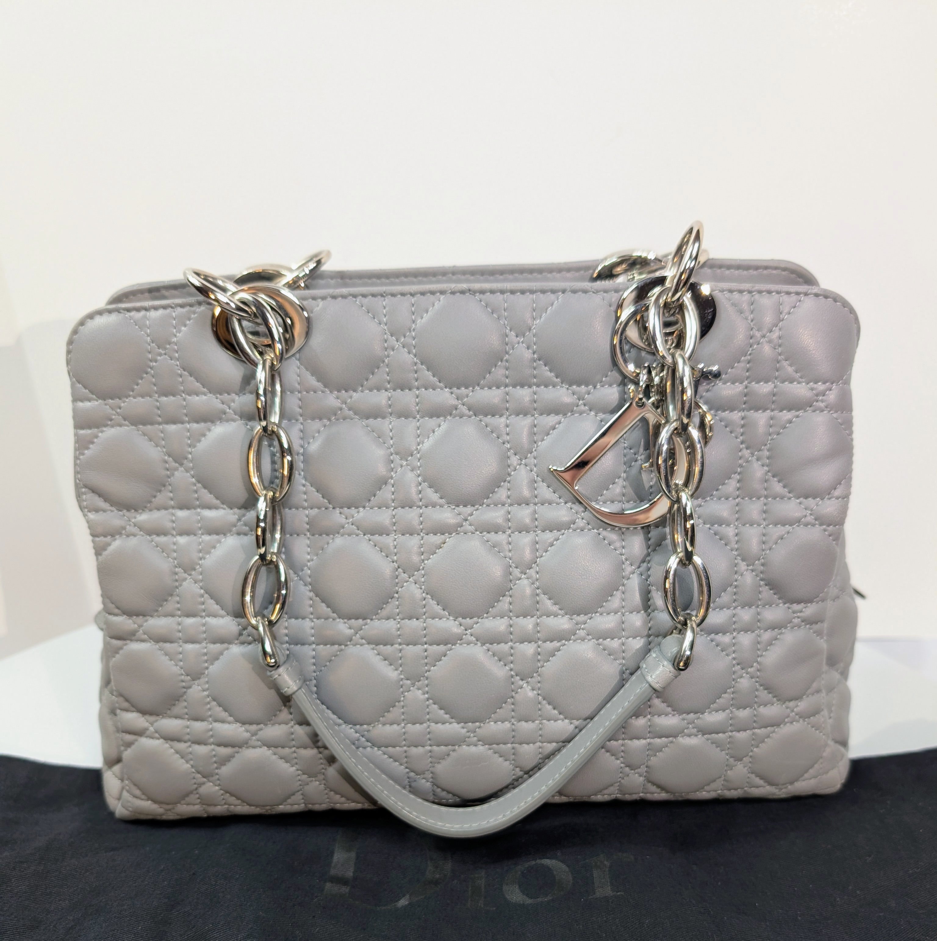 Christian Dior Maison Soft Zippered Grey Cannage Tote