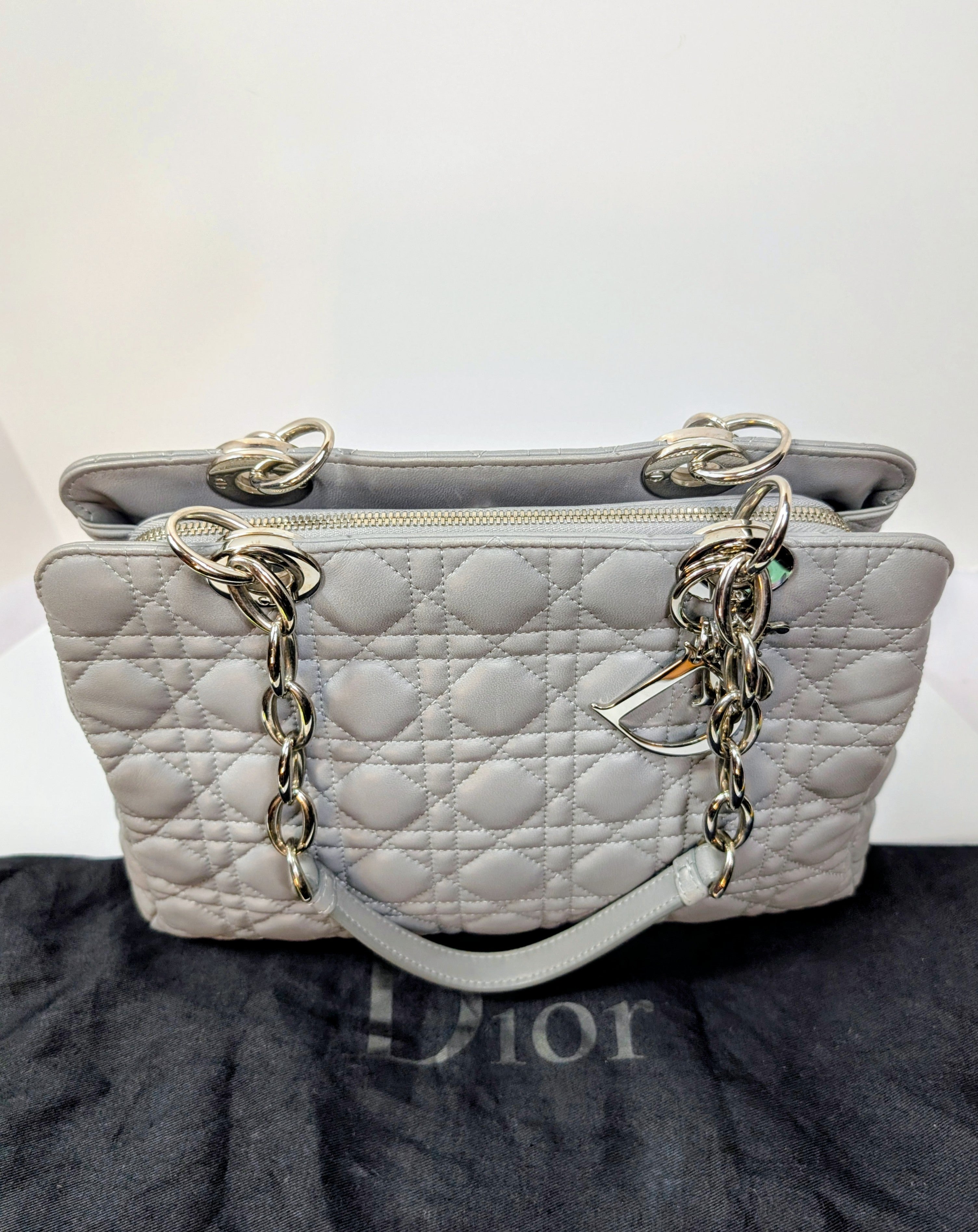 Christian Dior Maison Soft Zippered Grey Cannage Tote
