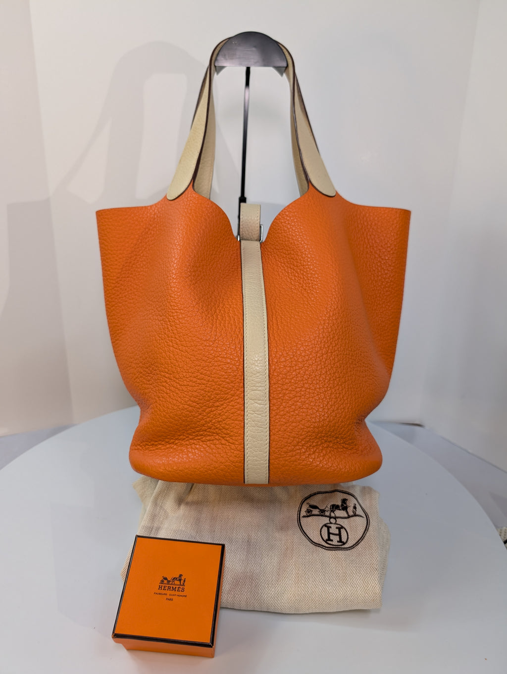Hermes Bicolor Orange & Parchemin Clemence Leather Picotin 26 (GM) SOLD