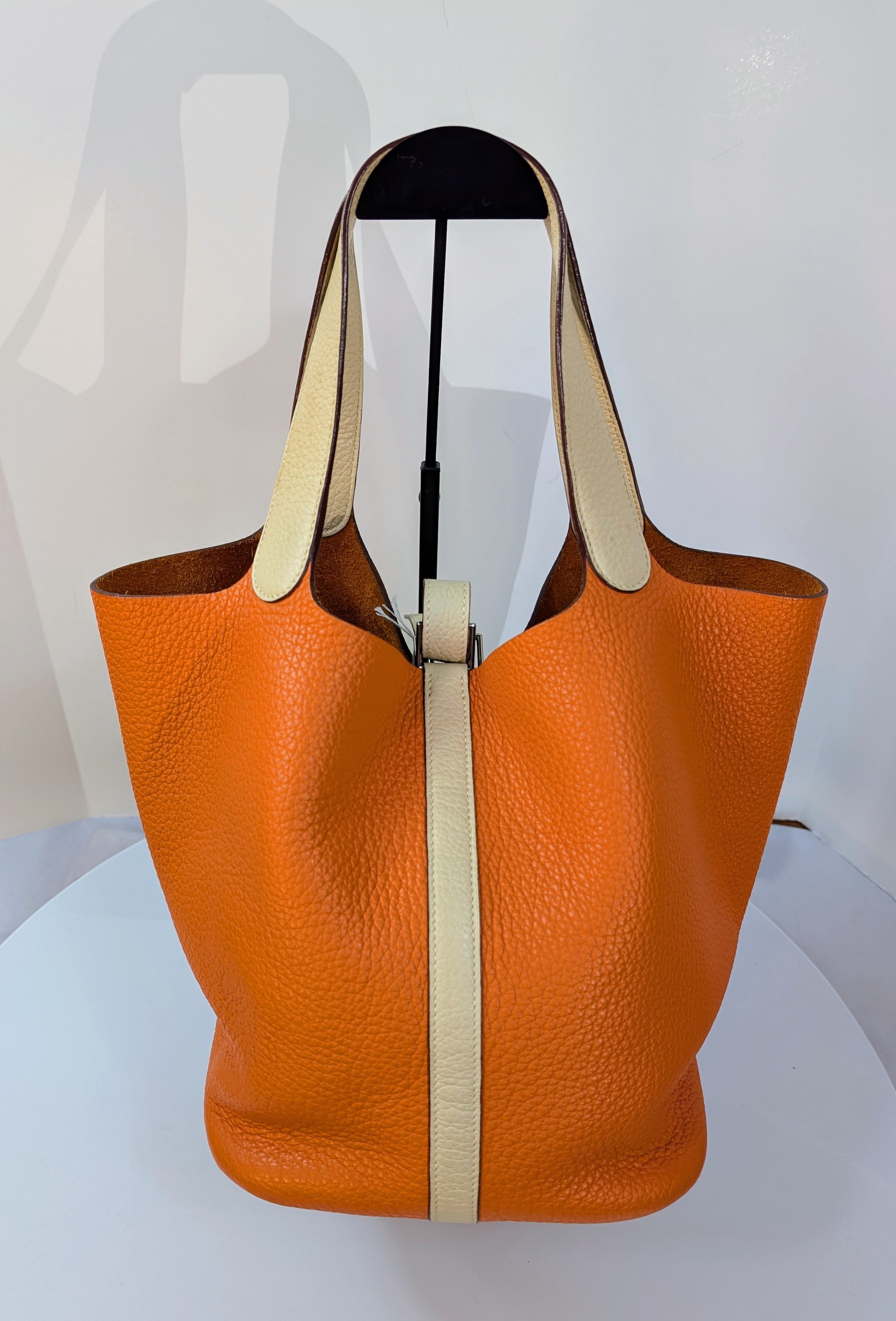 Hermes Bicolor Orange & Parchemin Clemence Leather Picotin 26 (GM)