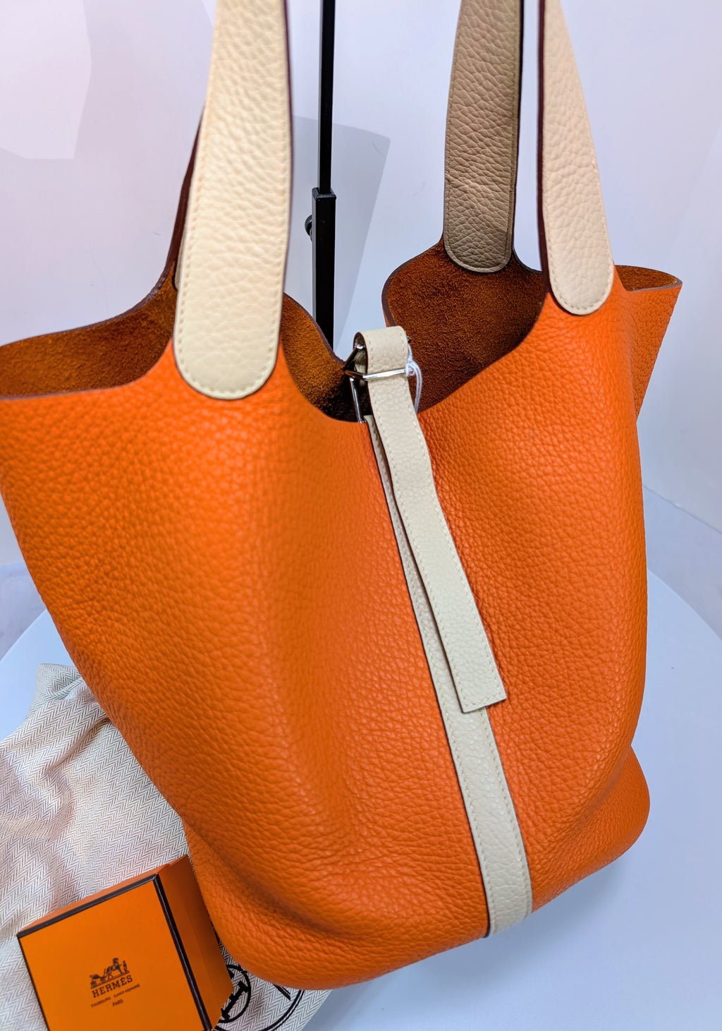 Hermes Bicolor Orange & Parchemin Clemence Leather Picotin 26 (GM) SOLD