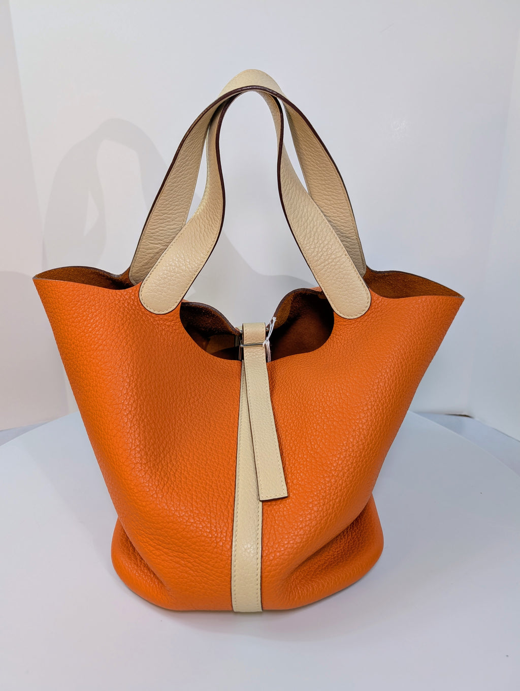 Hermes Bicolor Orange & Parchemin Clemence Leather Picotin 26 (GM) SOLD