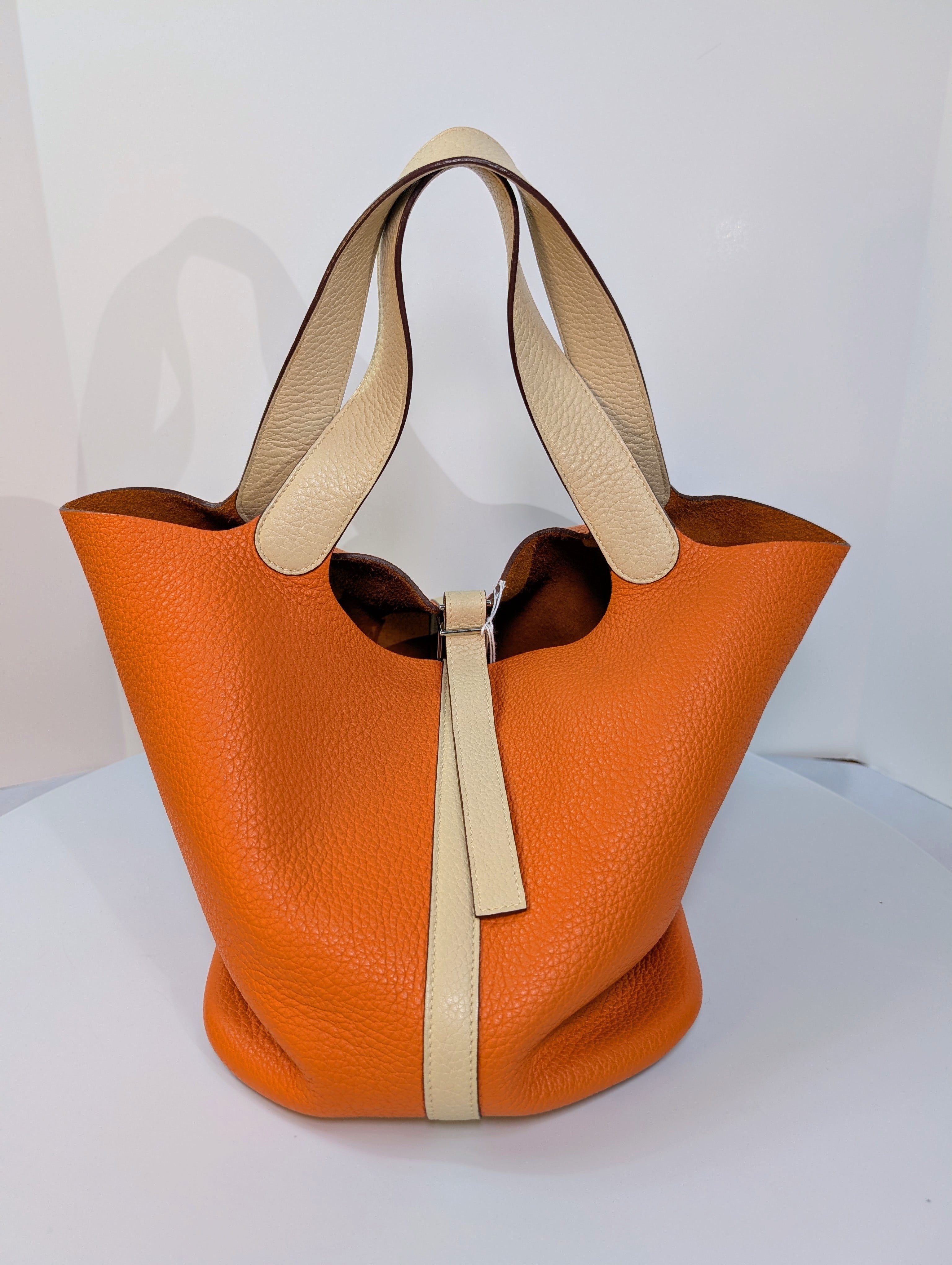 Hermes Bicolor Orange & Parchemin Clemence Leather Picotin 26 (GM)
