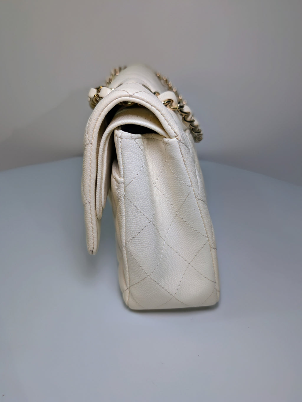 Chanel Vintage S2 Classic White Quilted Caviar Leather Double Flap Bag with 24k Gold-Plated Hardware