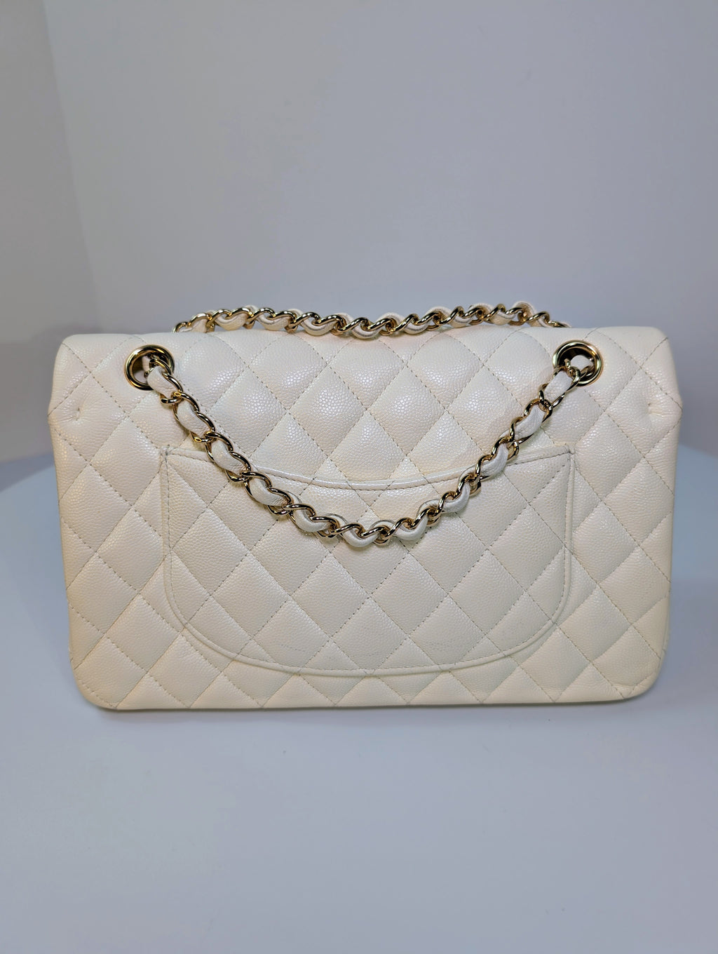 Chanel Vintage S2 Classic White Quilted Caviar Leather Double Flap Bag with 24k Gold-Plated Hardware