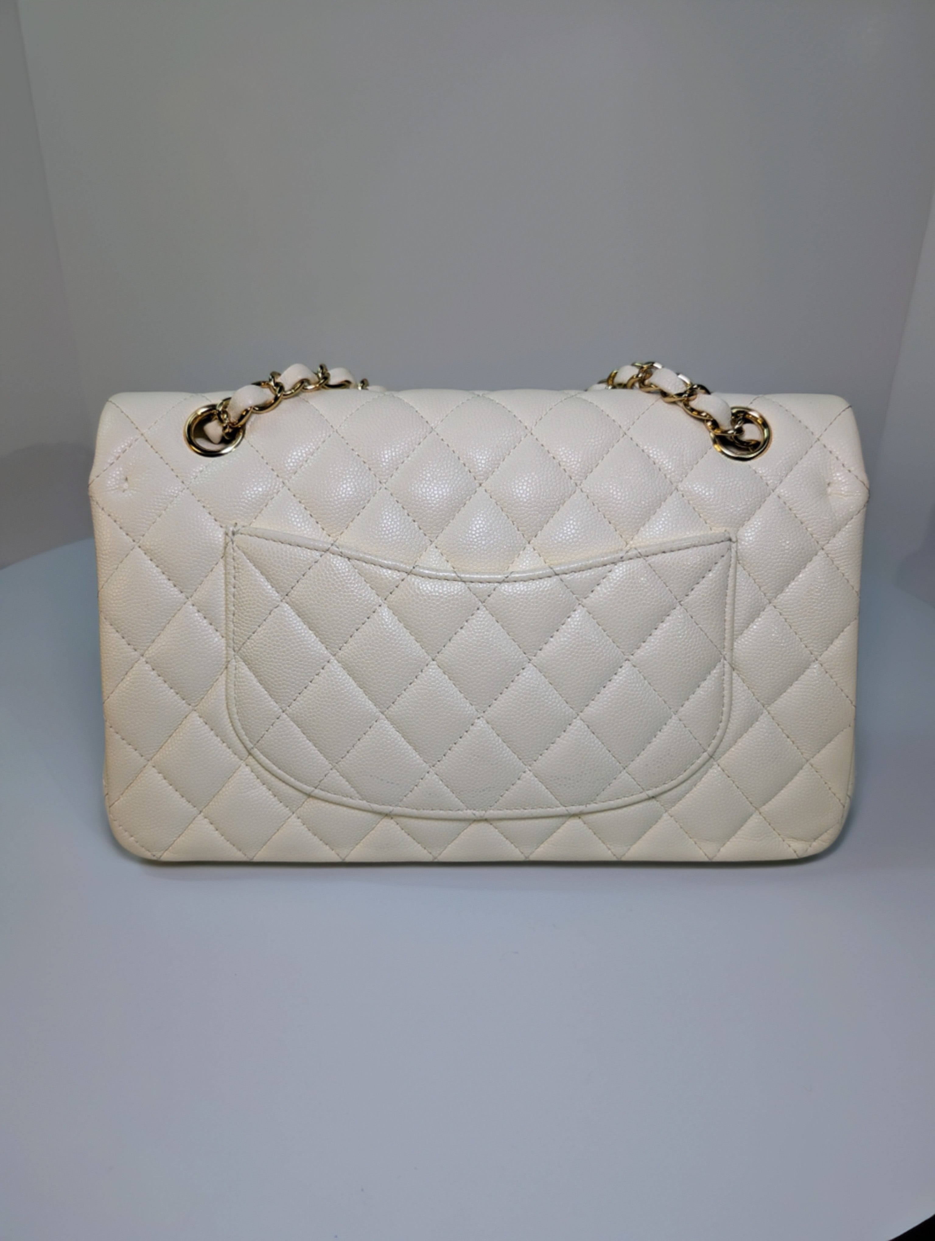 Chanel Vintage S2 Classic White Quilted Caviar Leather Double Flap Bag with 24k Gold-Plated Hardware