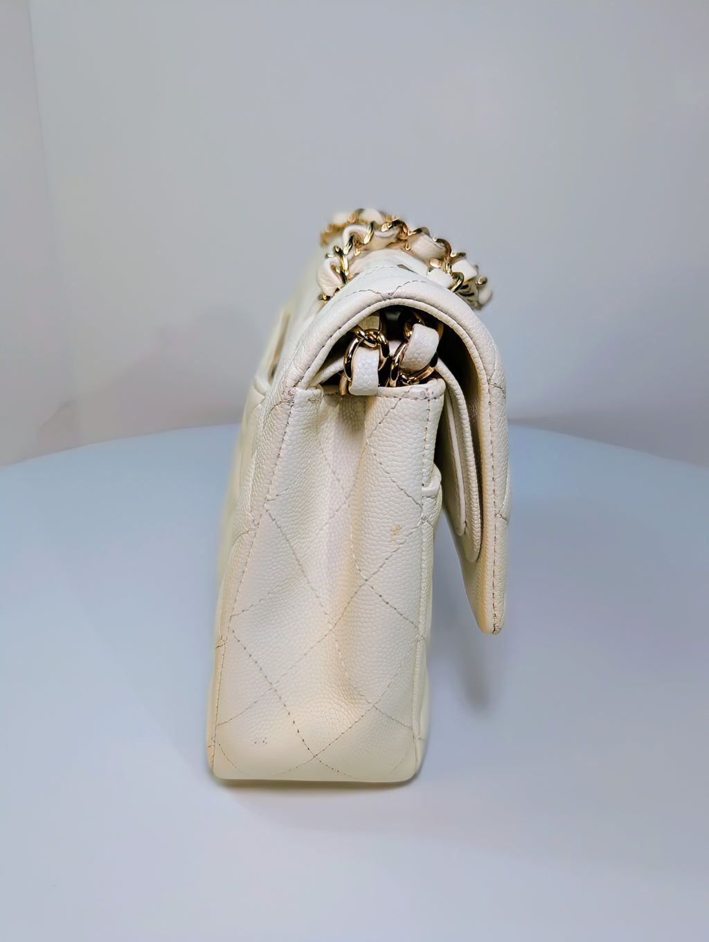 Chanel Vintage S2 Classic White Quilted Caviar Leather Double Flap Bag with 24k Gold-Plated Hardware