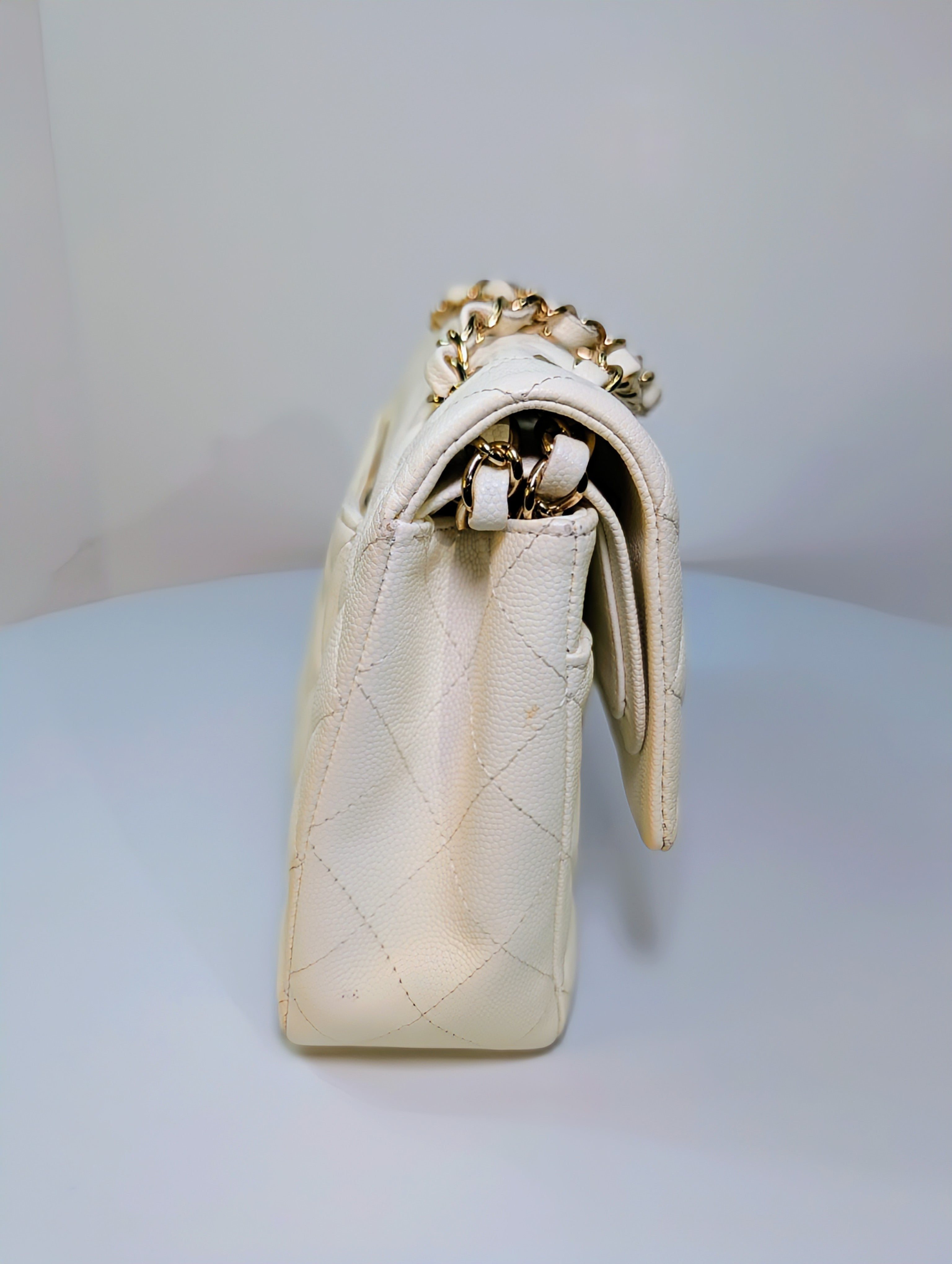 Chanel Vintage S2 Classic White Quilted Caviar Leather Double Flap Bag with 24k Gold-Plated Hardware