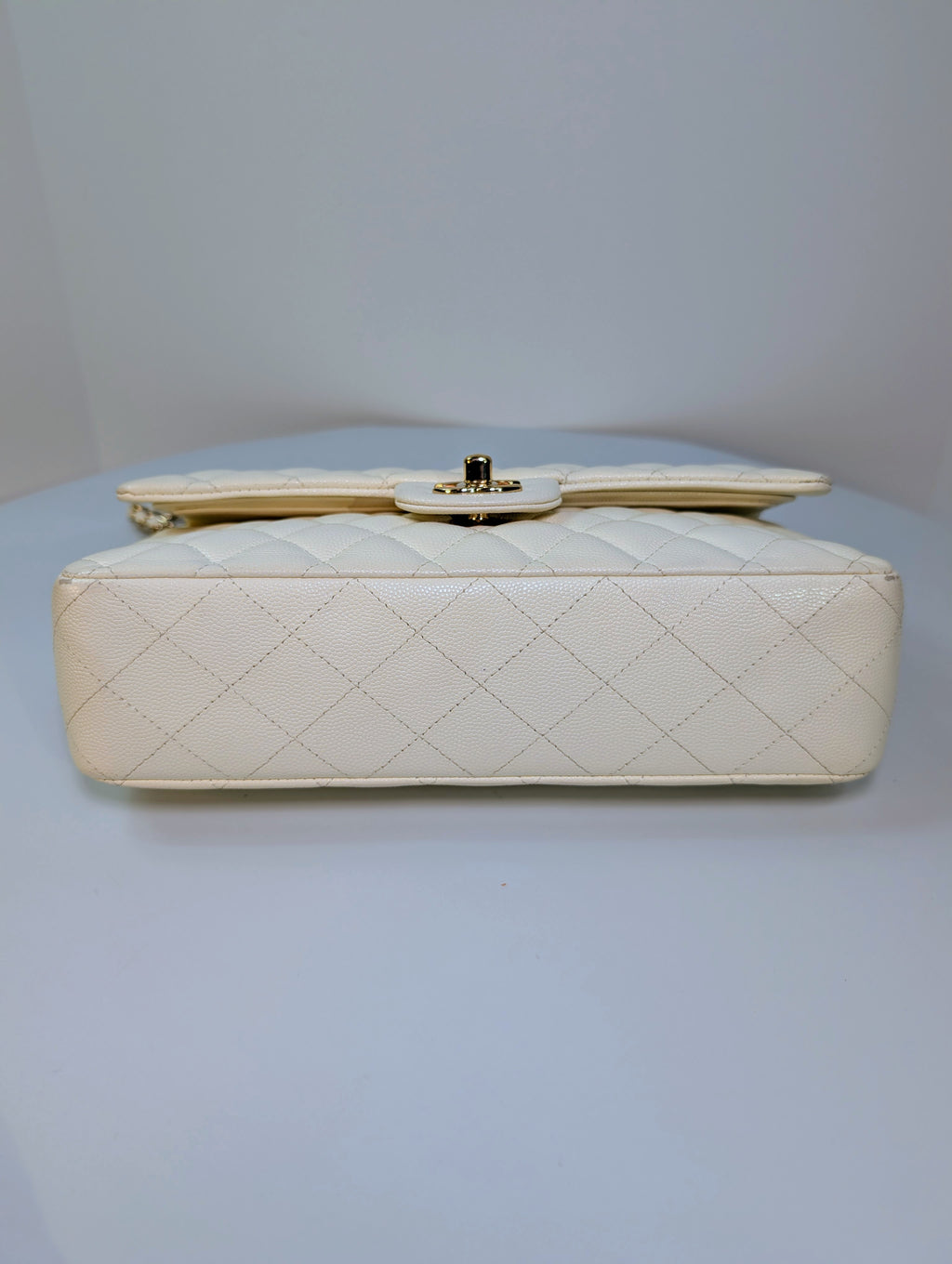 Chanel Vintage S2 Classic White Quilted Caviar Leather Double Flap Bag with 24k Gold-Plated Hardware